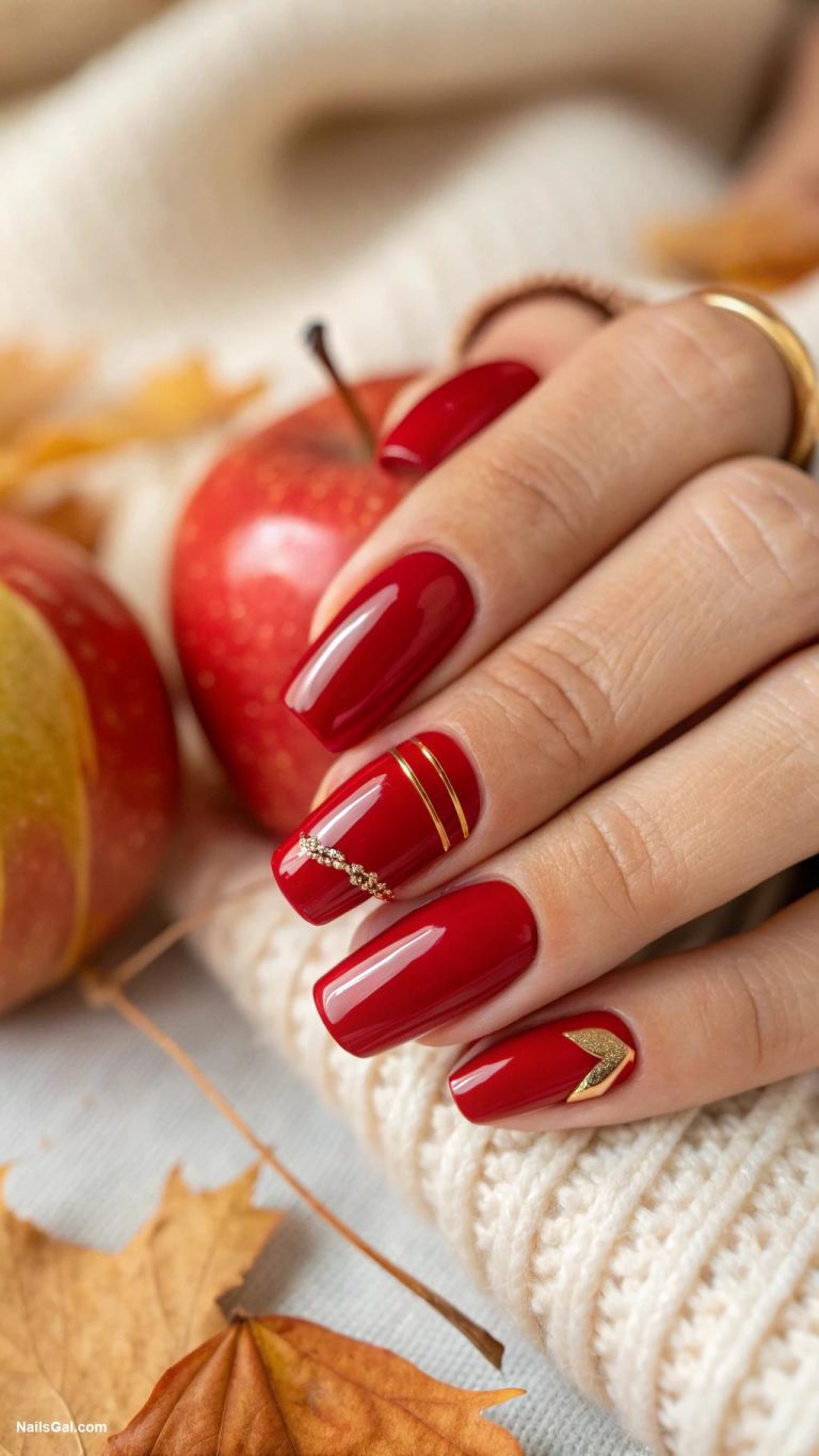 September nails Crisp apple red for classic elegance