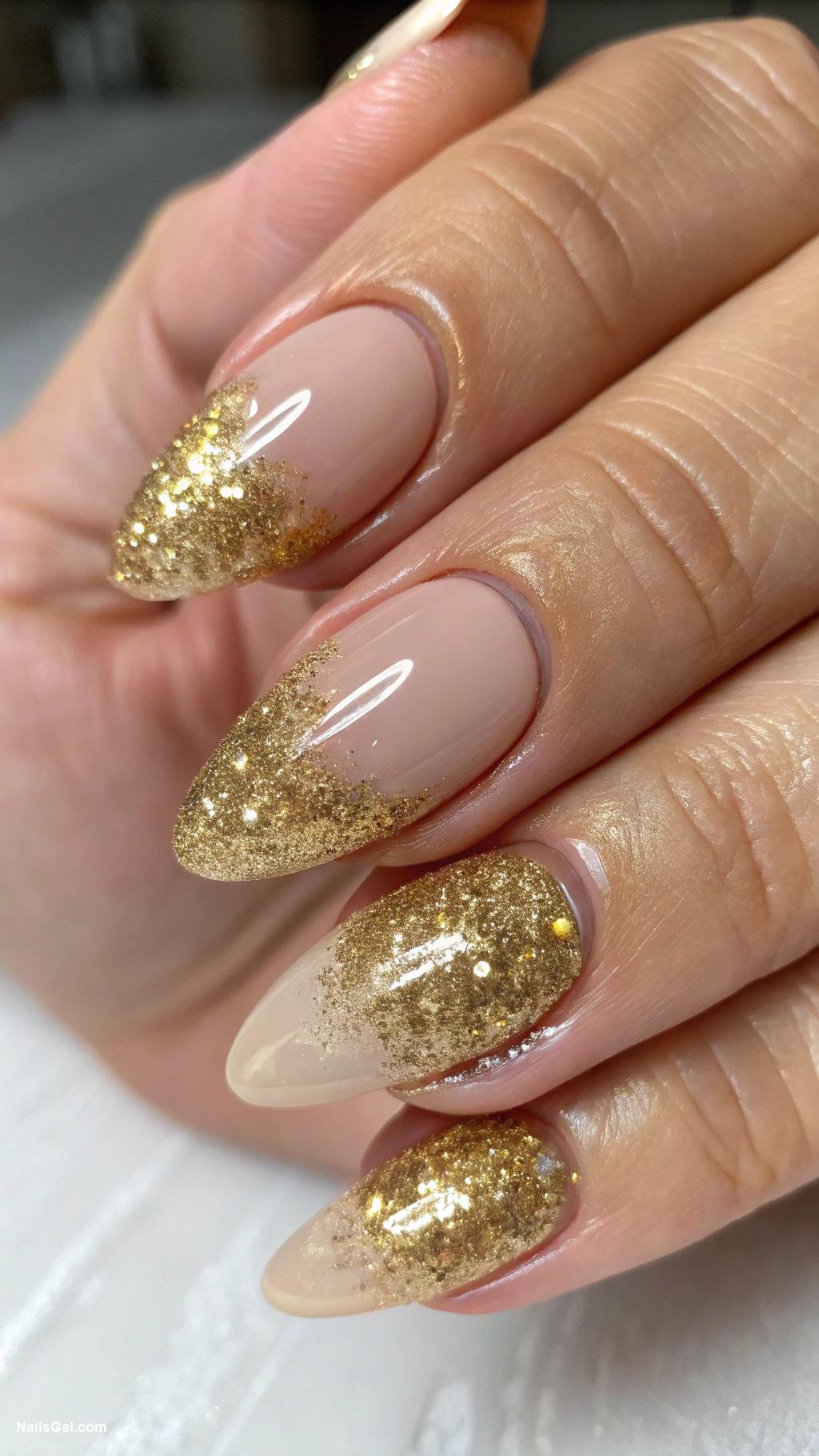 September nails Golden glitter tips for a chic look