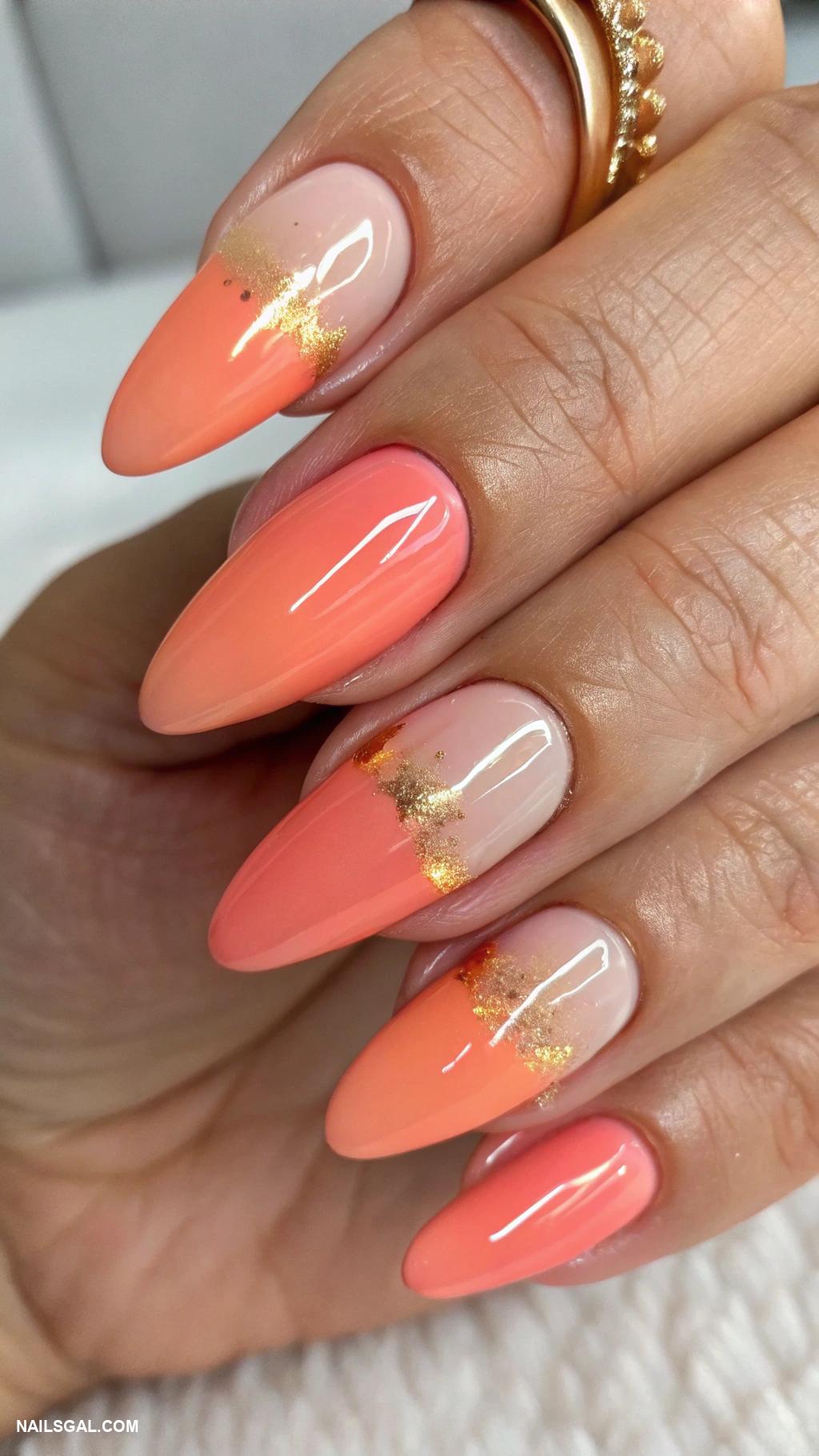 balletcore nails Peachy coral with subtle ombre effect