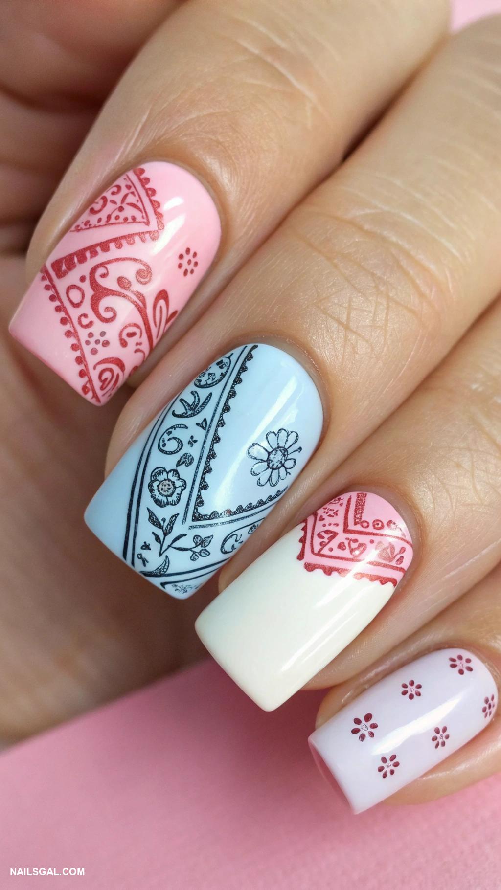 bandana nail art Minimalist bandana corners on solid colors