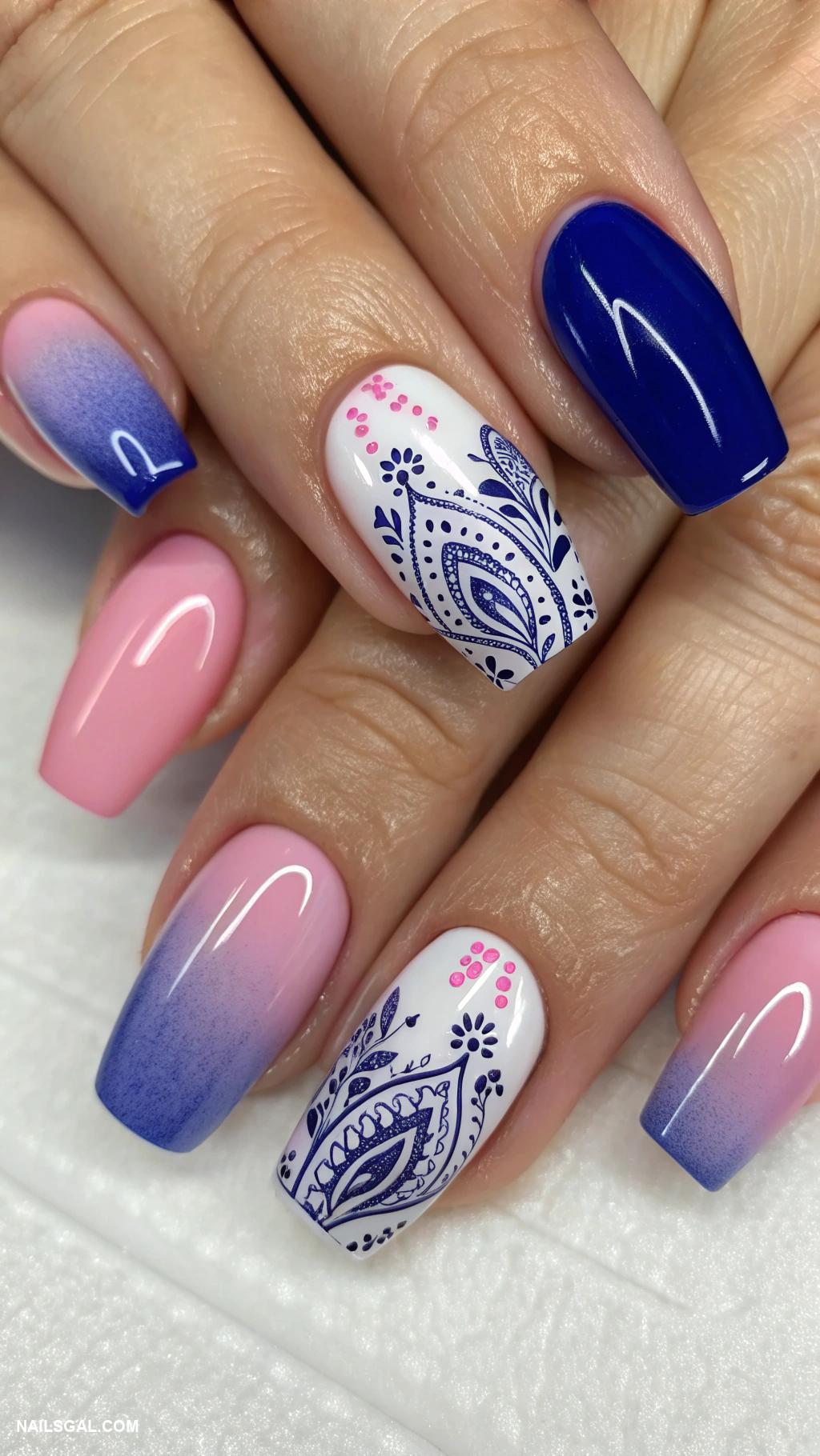 bandana nail art Ombre effect transitioning into bandana nail art