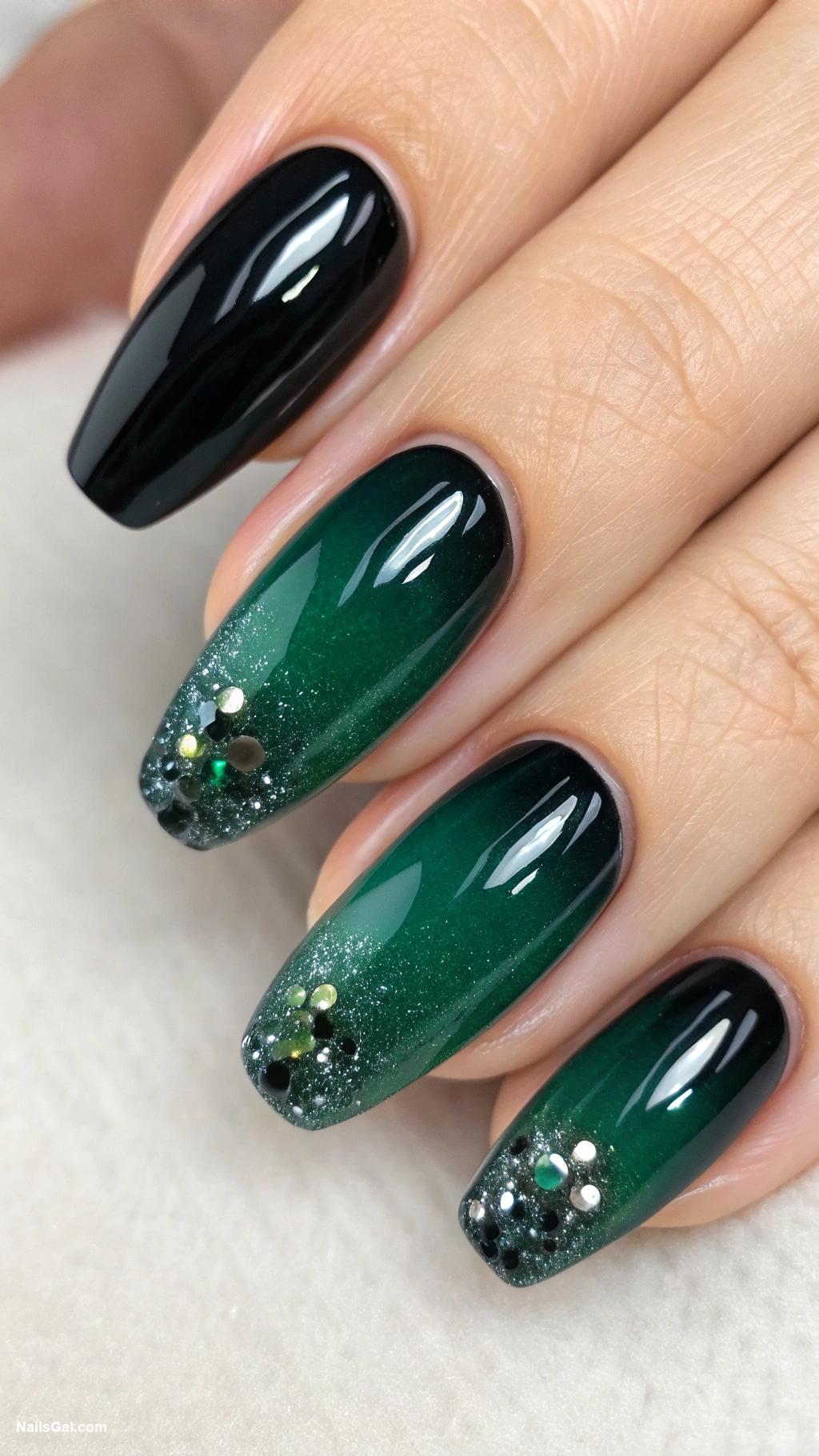 black cat nails Black ombre fading into dark green