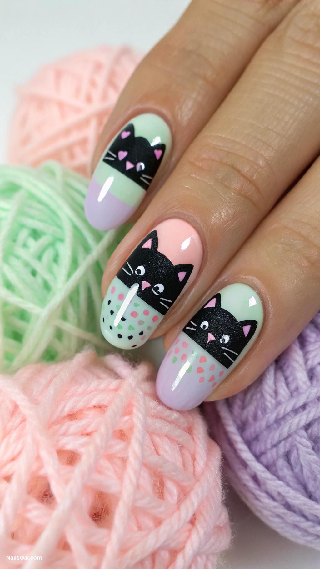 black cat nails Cute black kittens on white background
