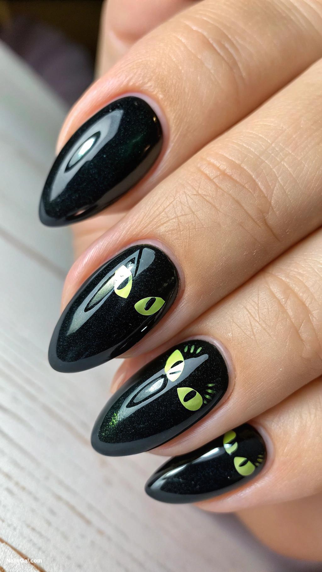 black cat nails Simple black with cat eye designs