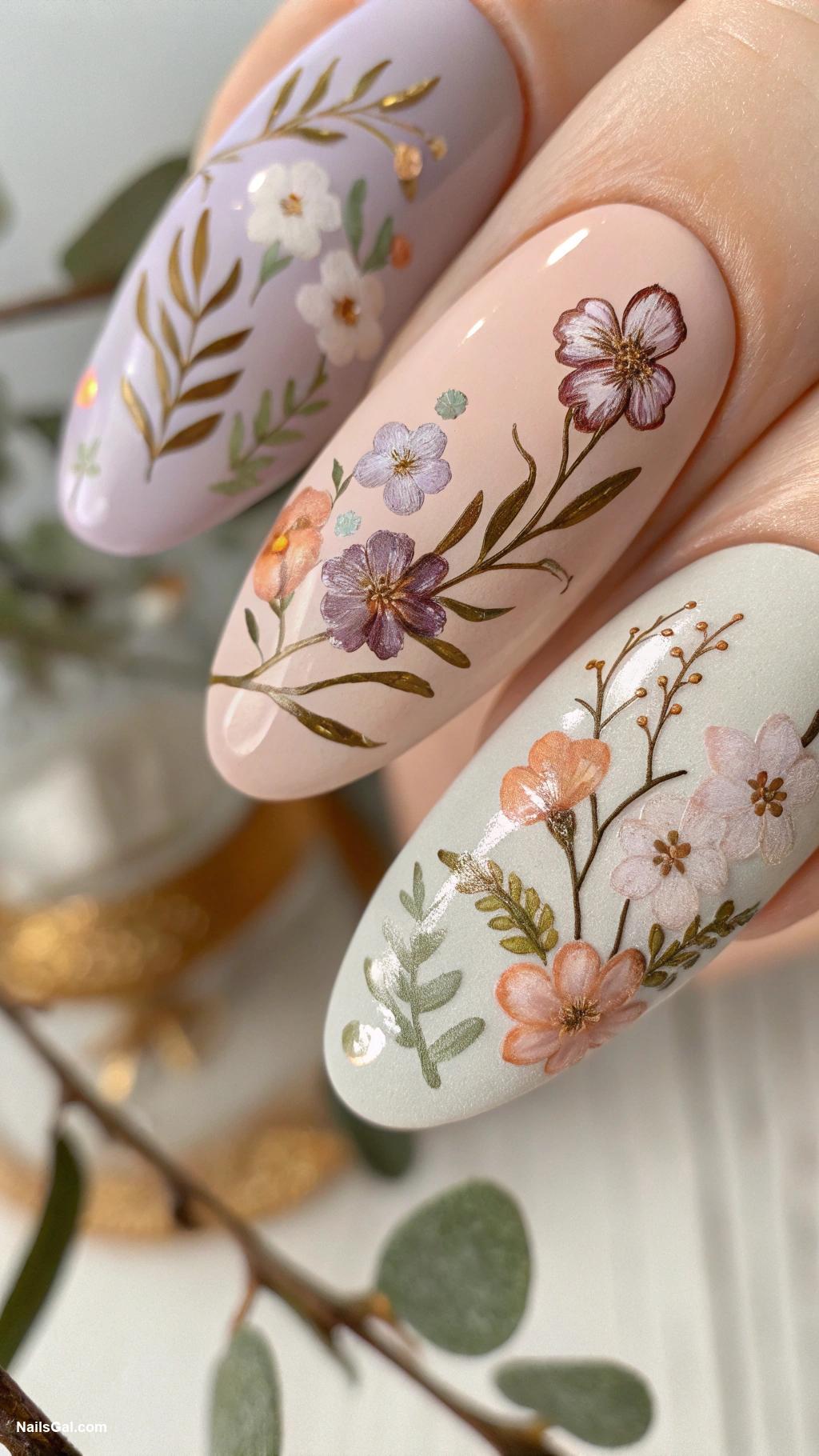 boho nails Floral designs with muted colors