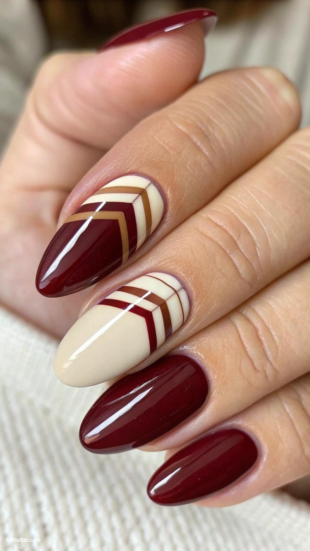 burgundy nails Burgundy color block with cream shades