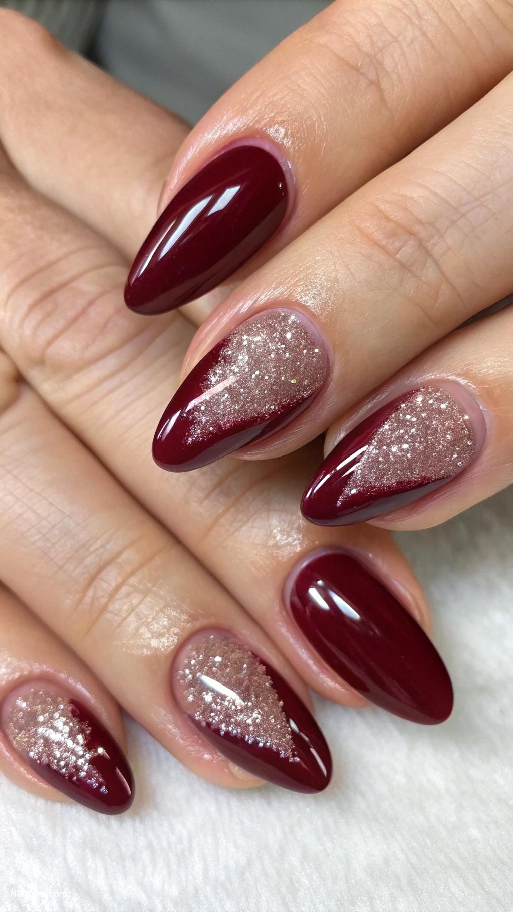 burgundy nails Burgundy french tips with shimmer