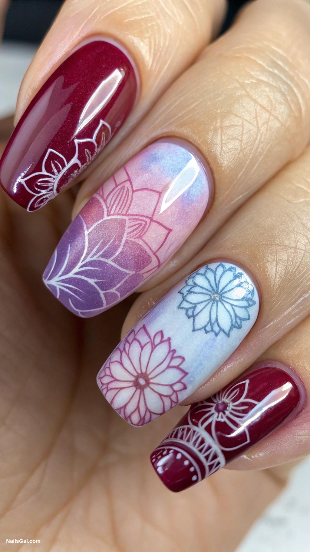 burgundy nails Burgundy watercolor effect with pastels