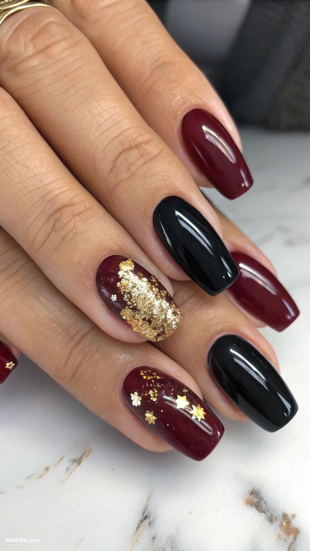 burgundy nails Burgundy with glossy black accent nails