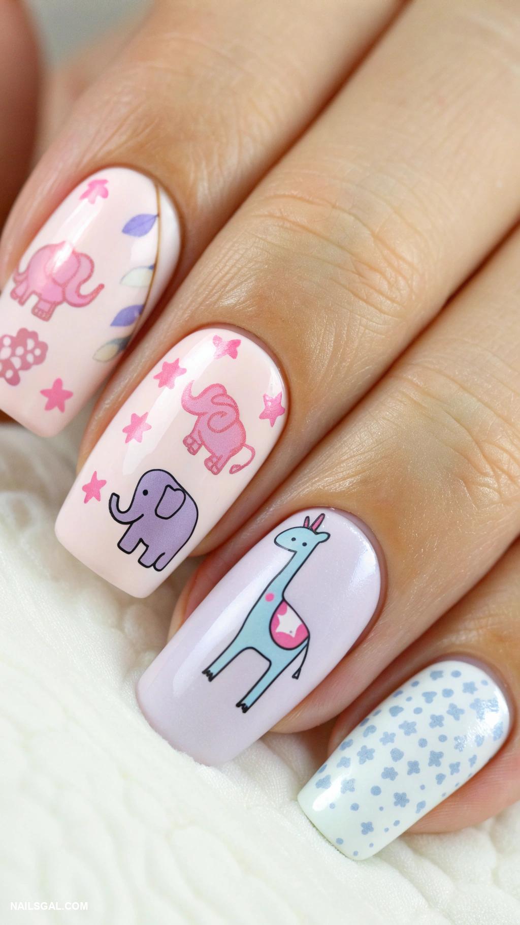 casual nails Whimsical animal prints in pastel colors