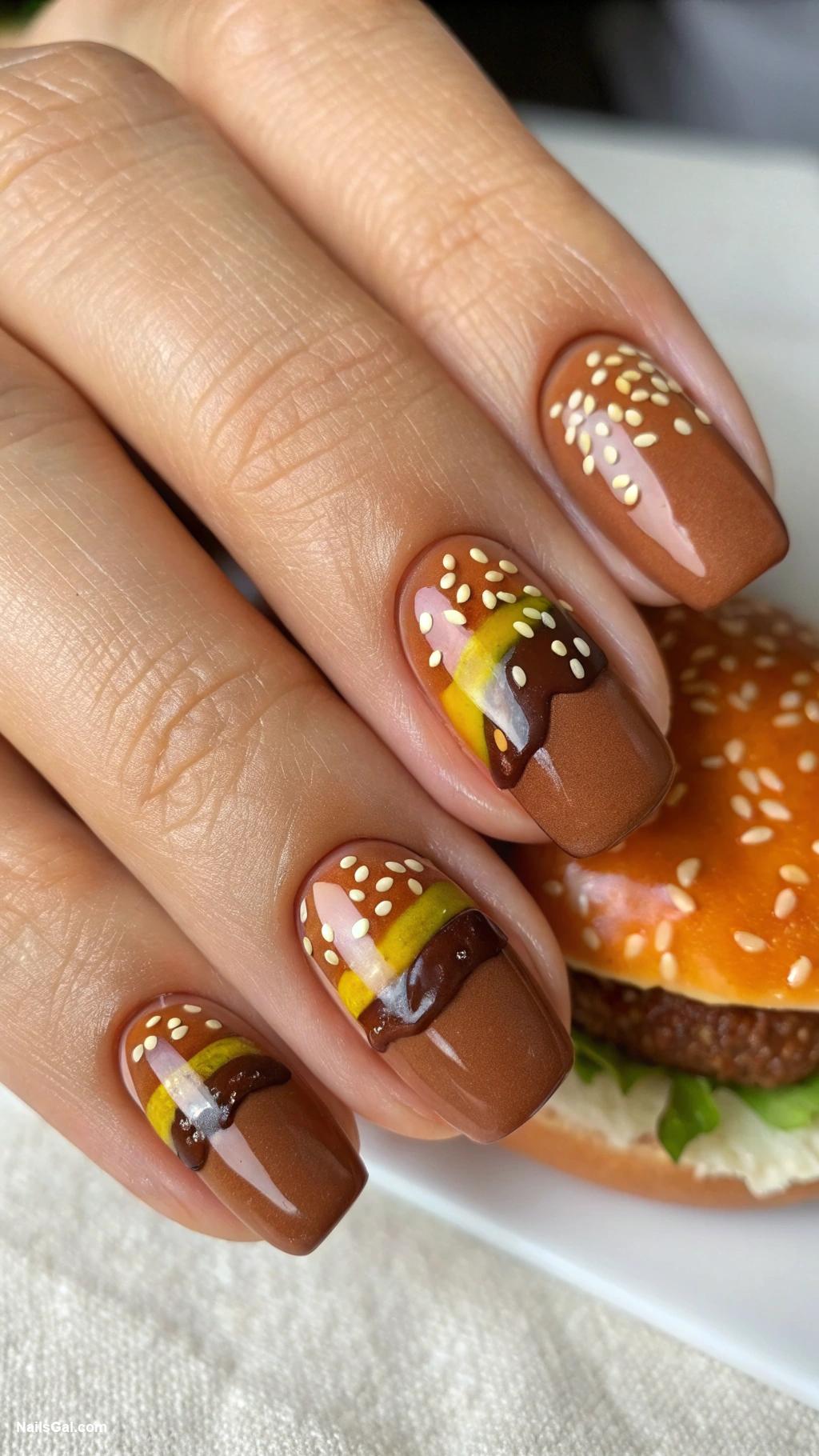 cheeseburger nails Classic patty brown with sesame seeds