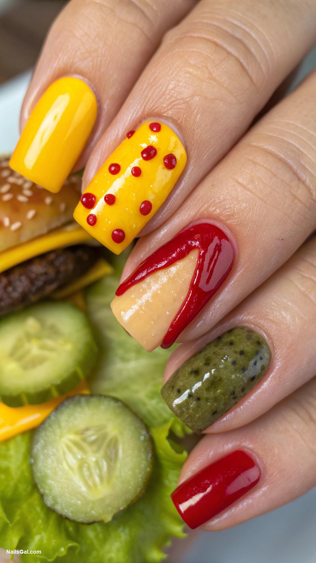 cheeseburger nails Each nail as a different burger topping