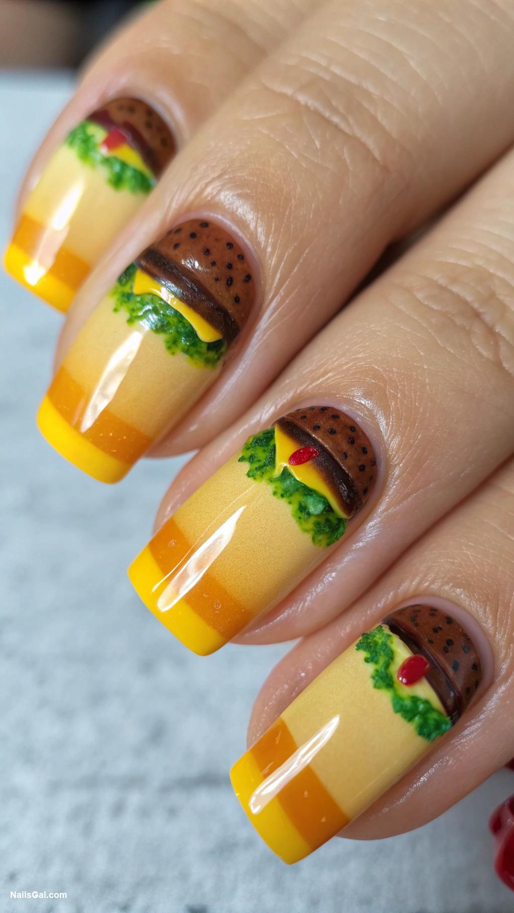 cheeseburger nails Ombre nails blending burger colors