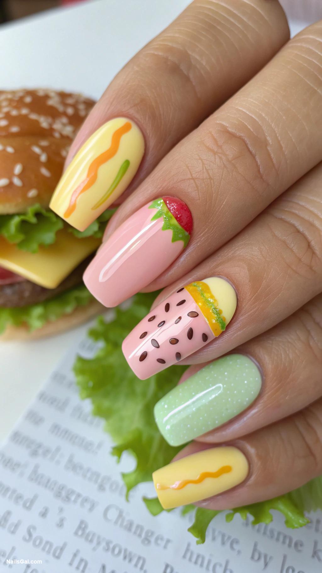 cheeseburger nails Pastel burger colors for a soft look