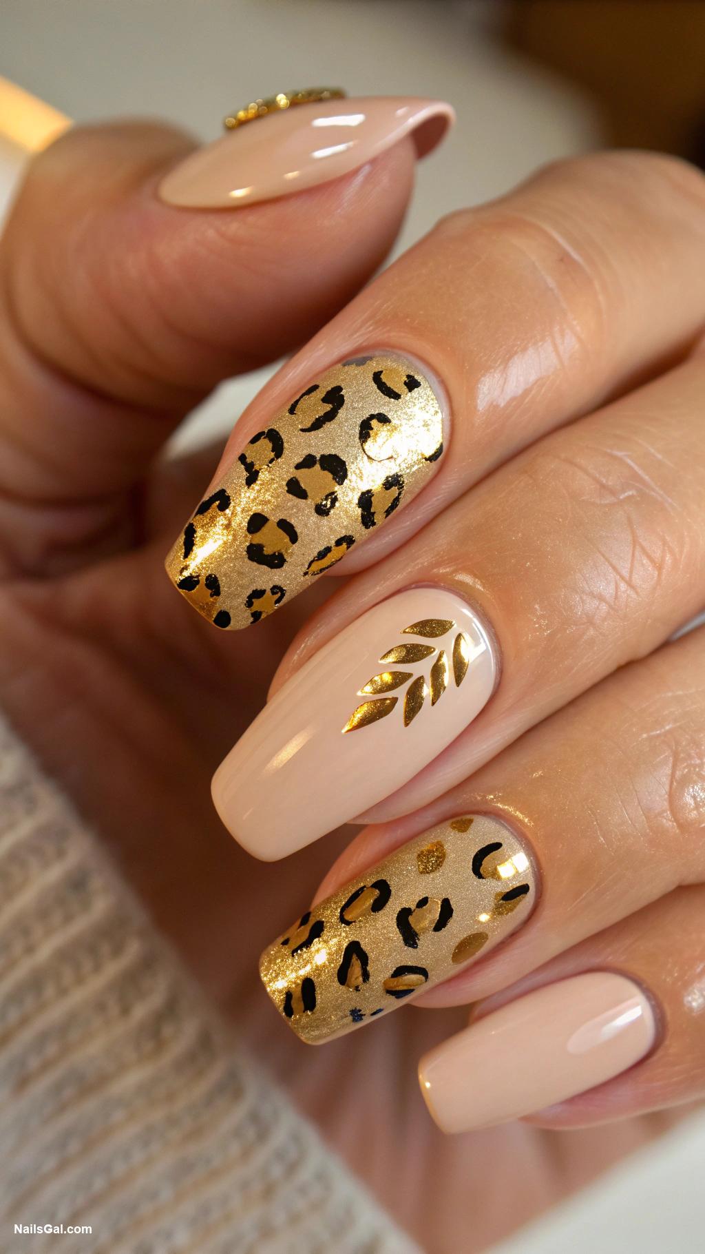 cheetah print nails Gold foil cheetah print accents