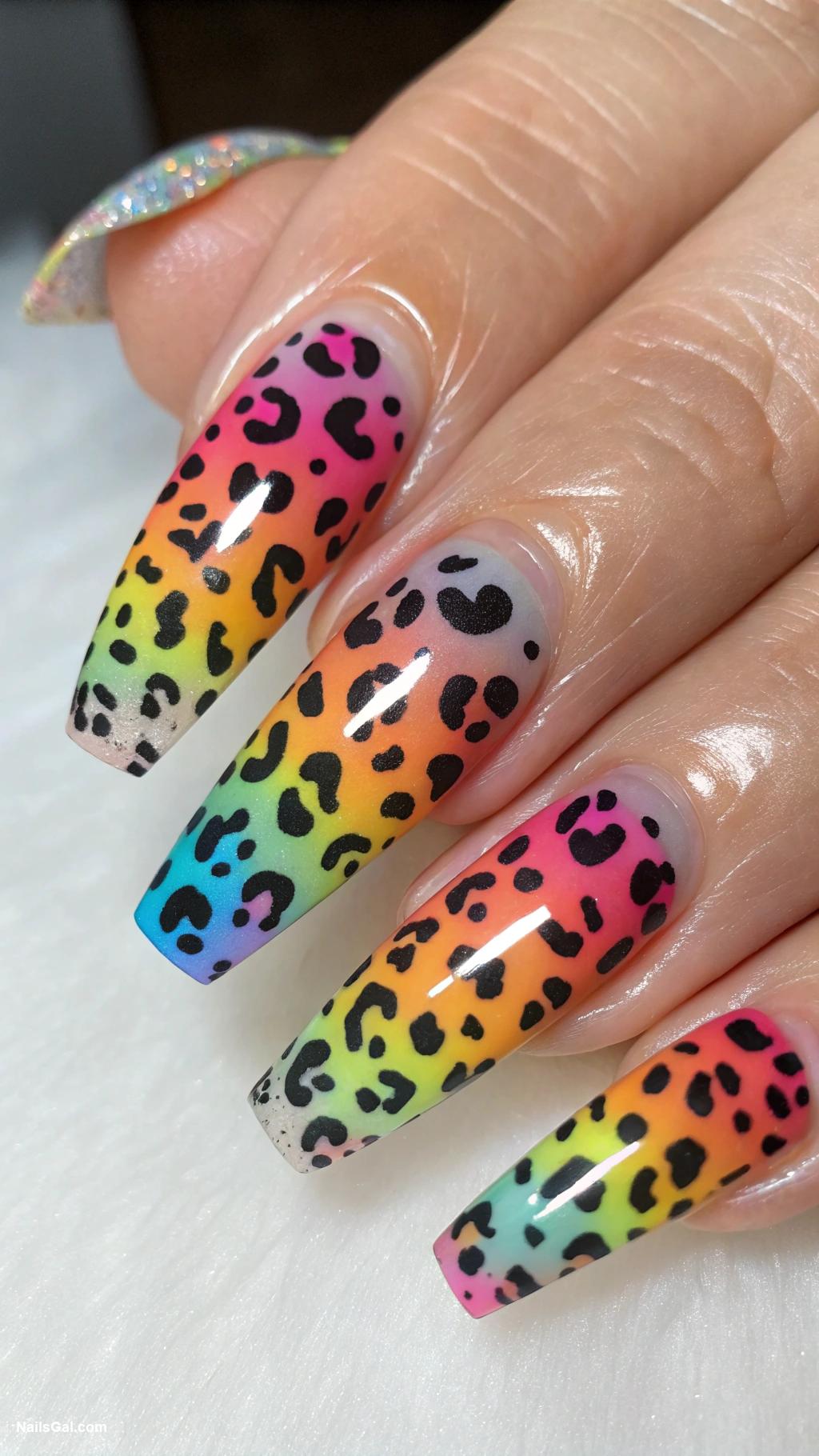 cheetah print nails Rainbow cheetah print on clear nails