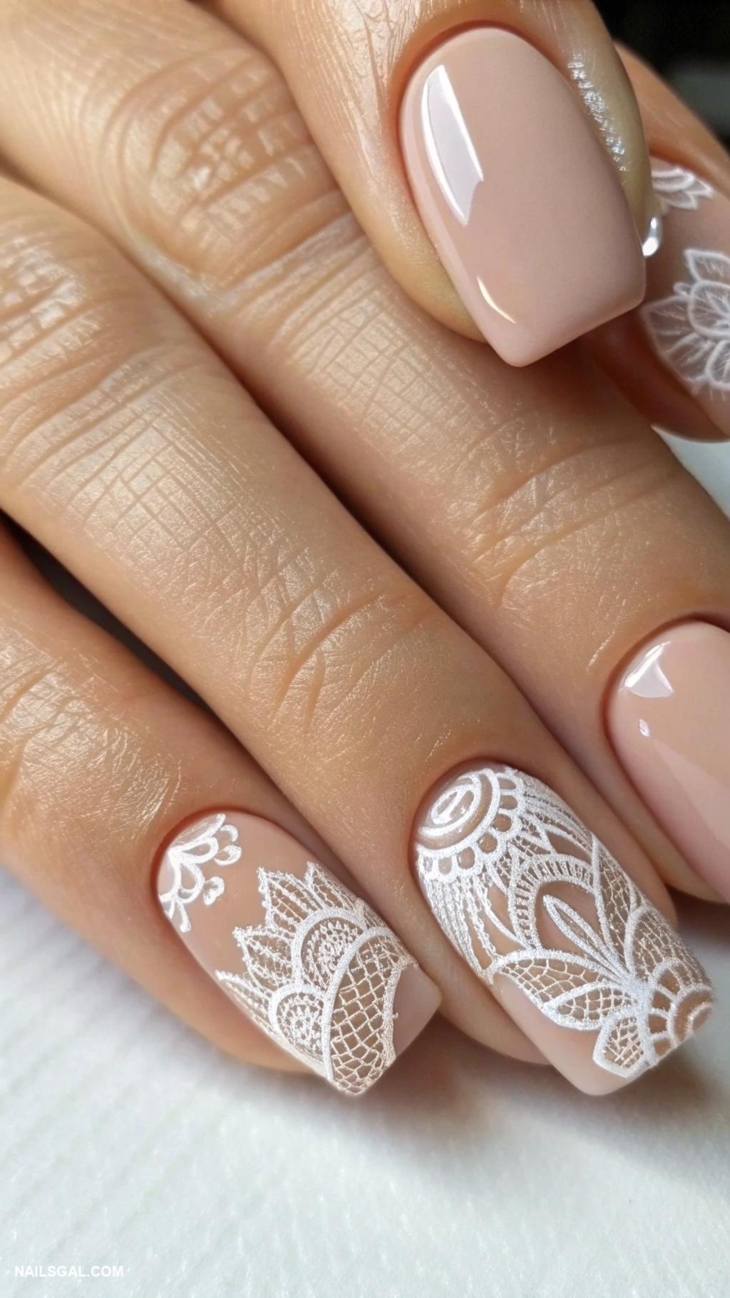 classy nude nails Nude with delicate lace patterns