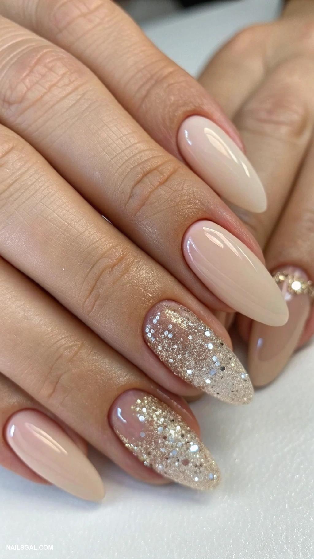 classy nude nails Nude with subtle glitter gradient