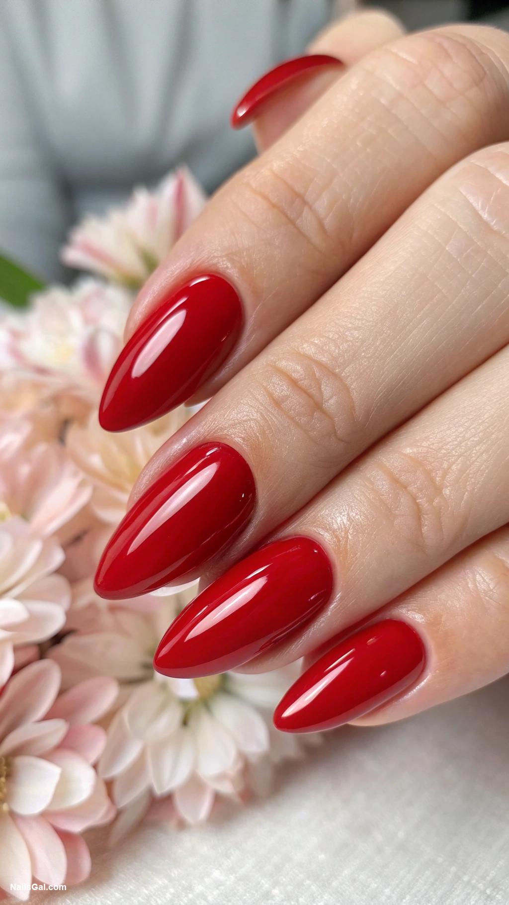 classy work nails Classic red with almond shape