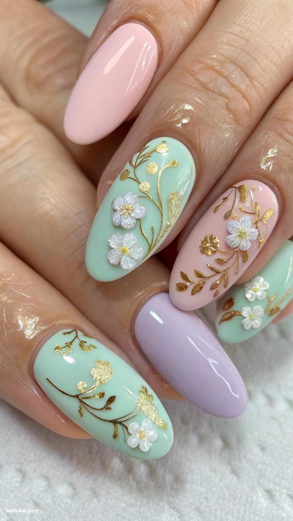 classy work nails Delicate floral accents on pastel