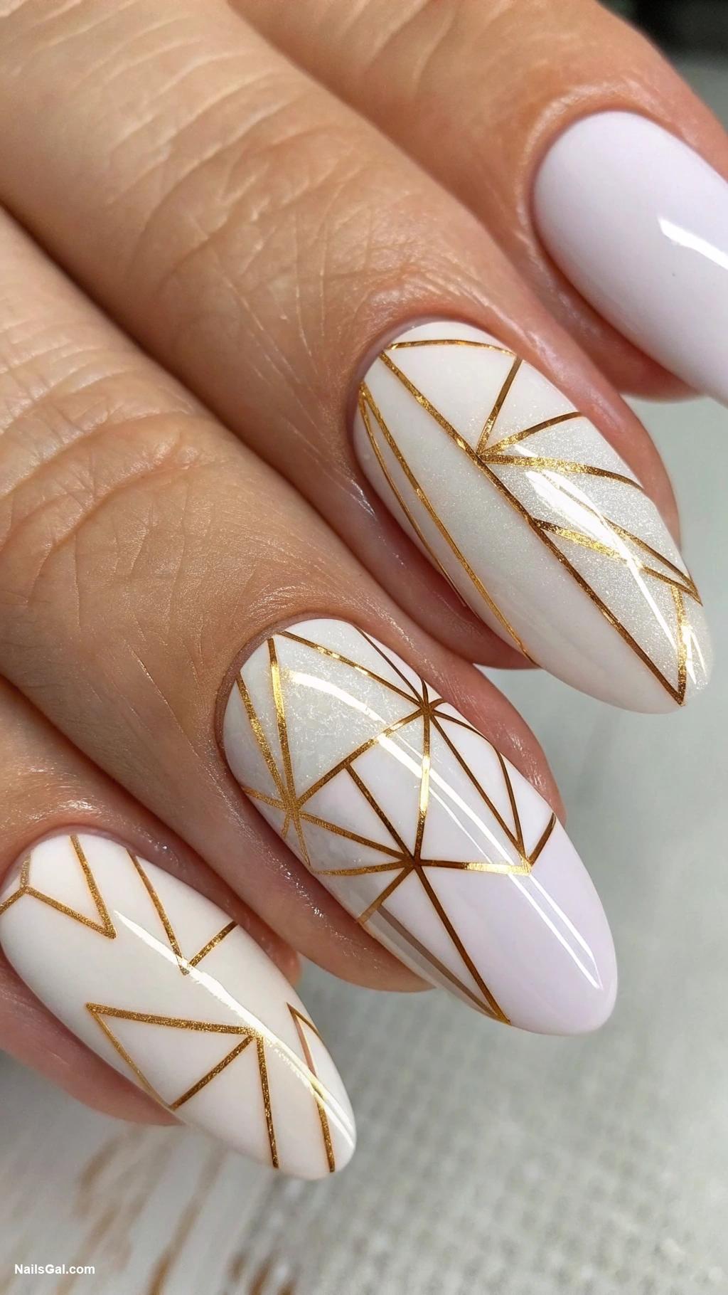 classy work nails Geometric gold foil on white