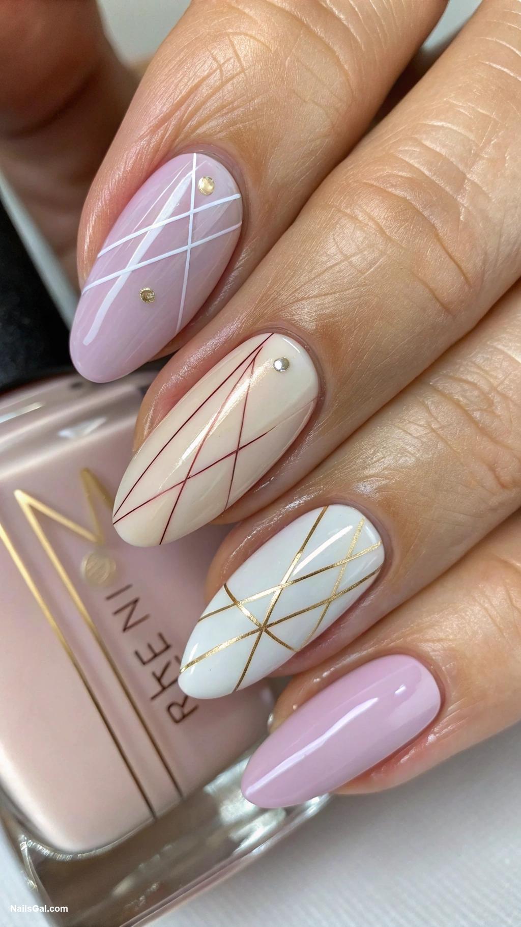 classy work nails Minimalist lines on clear base