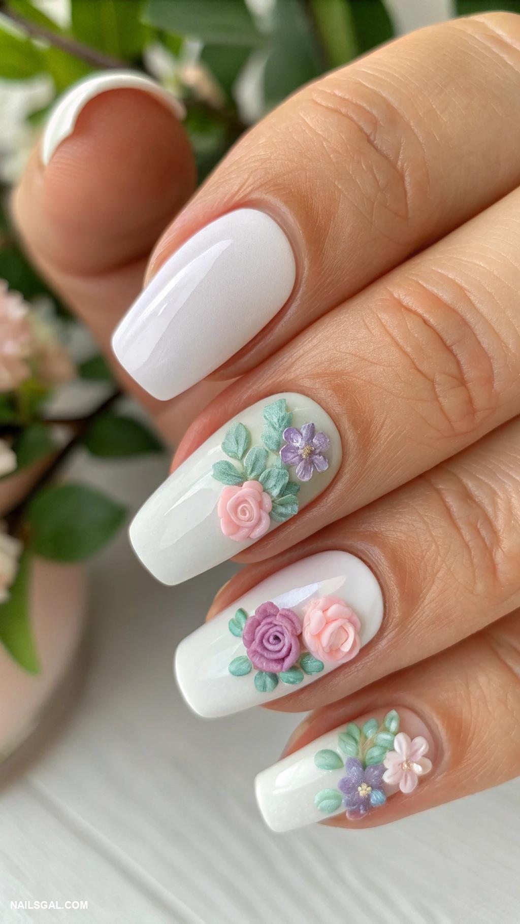 cottagecore nails Classic French tips with floral details