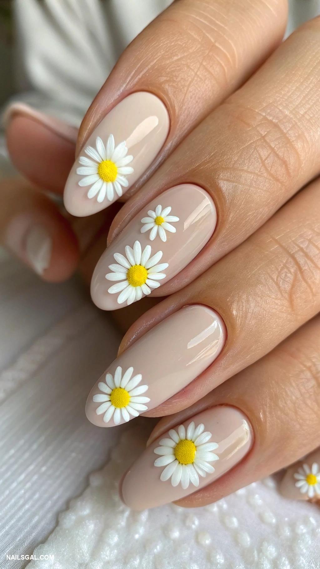daisy nails Half moon design with daisy accents