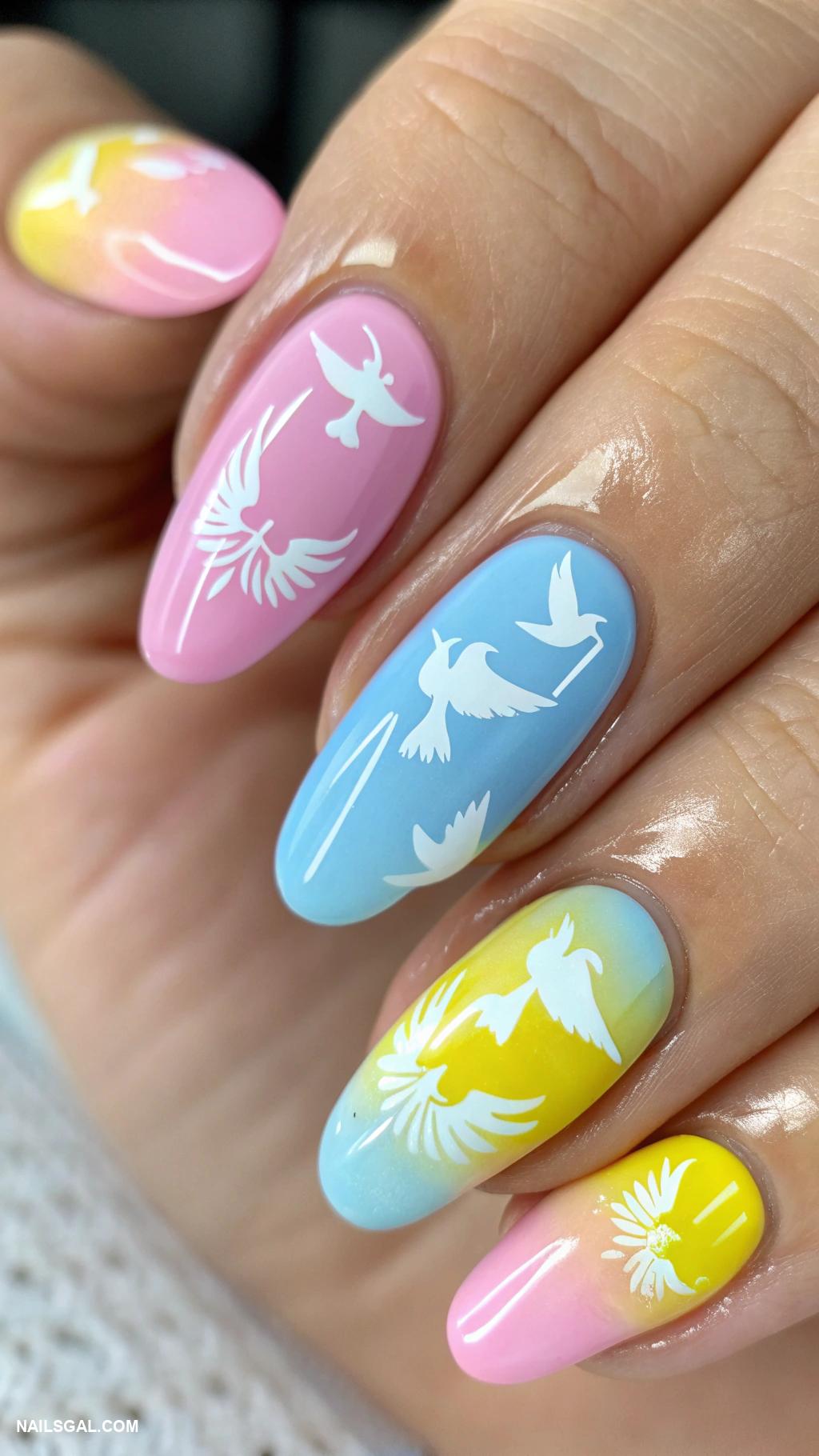 dove nails Bright hues with abstract dove designs