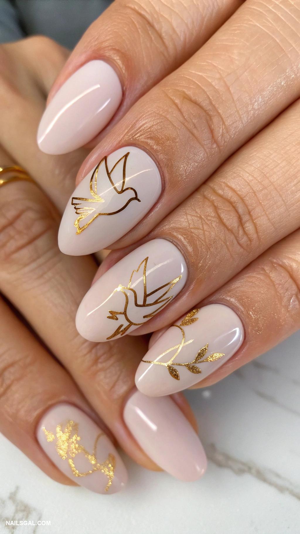 dove nails Minimalist dove outlines with gold foil