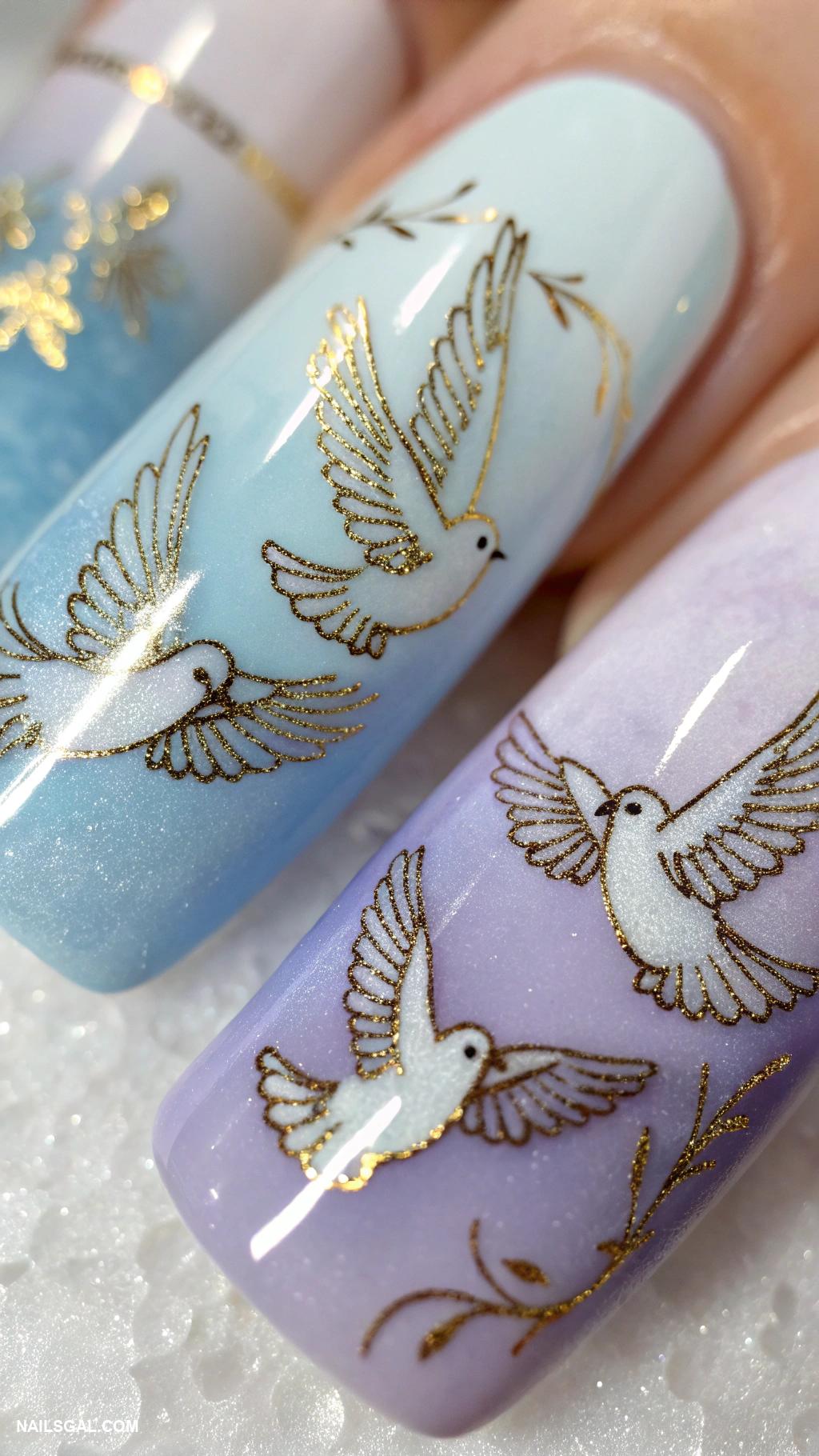 dove nails Watercolor effect with dove illustrations