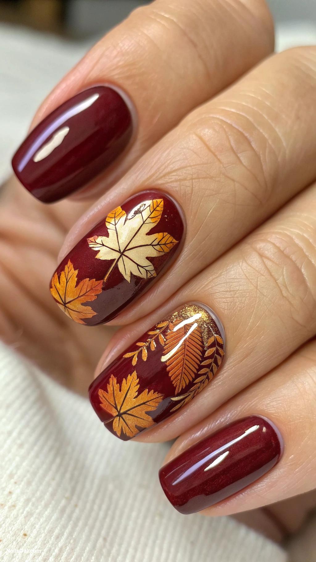 fall leaves nails Autumn trees with leaves on one nail