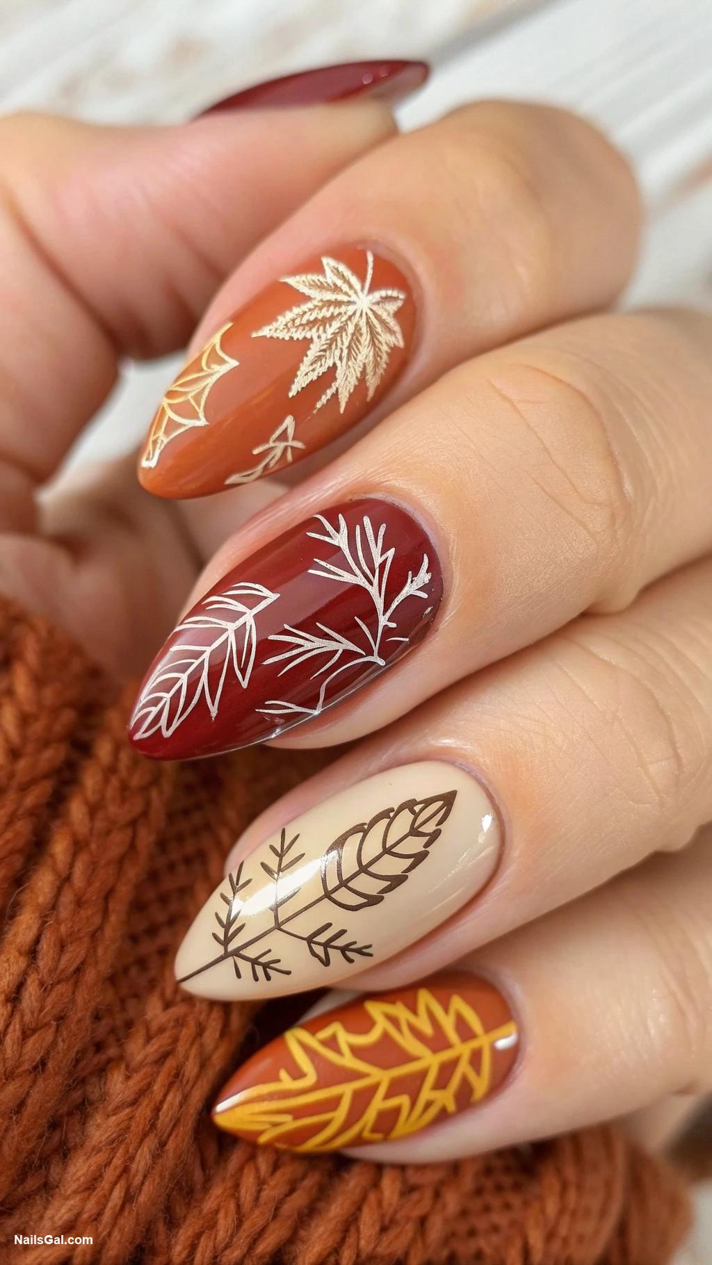 fall leaves nails Fallen leaves design with earthy tones