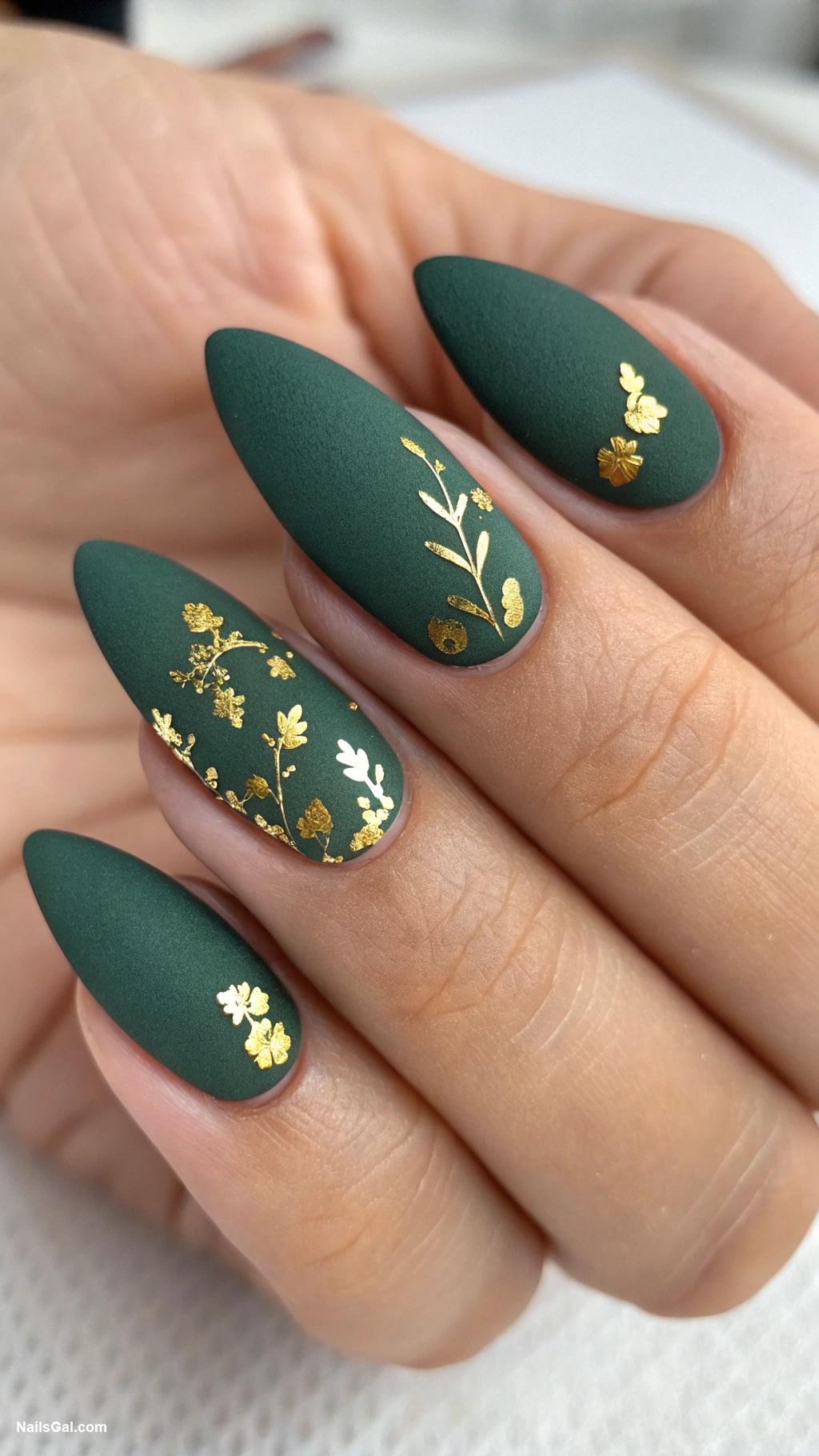 fall nail ideas Moody dark green with matte finish