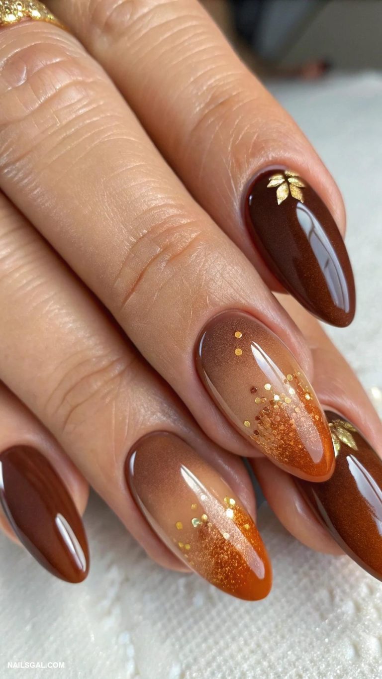 fall ombre nails Chocolate brown to caramel brown shift