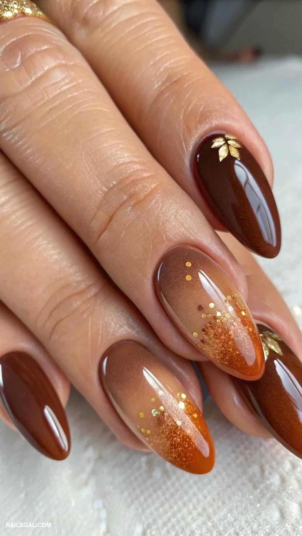 fall ombre nails Chocolate brown to caramel brown shift
