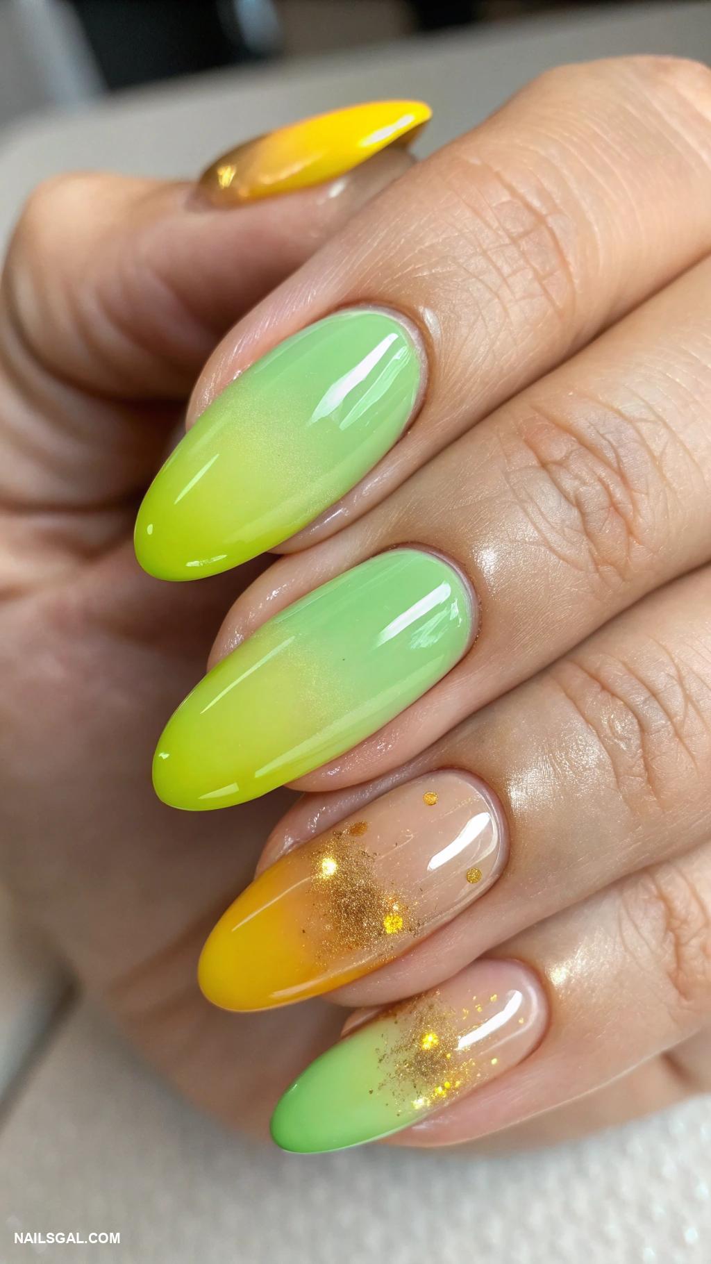 fall ombre nails Crisp apple green to golden yellow transition