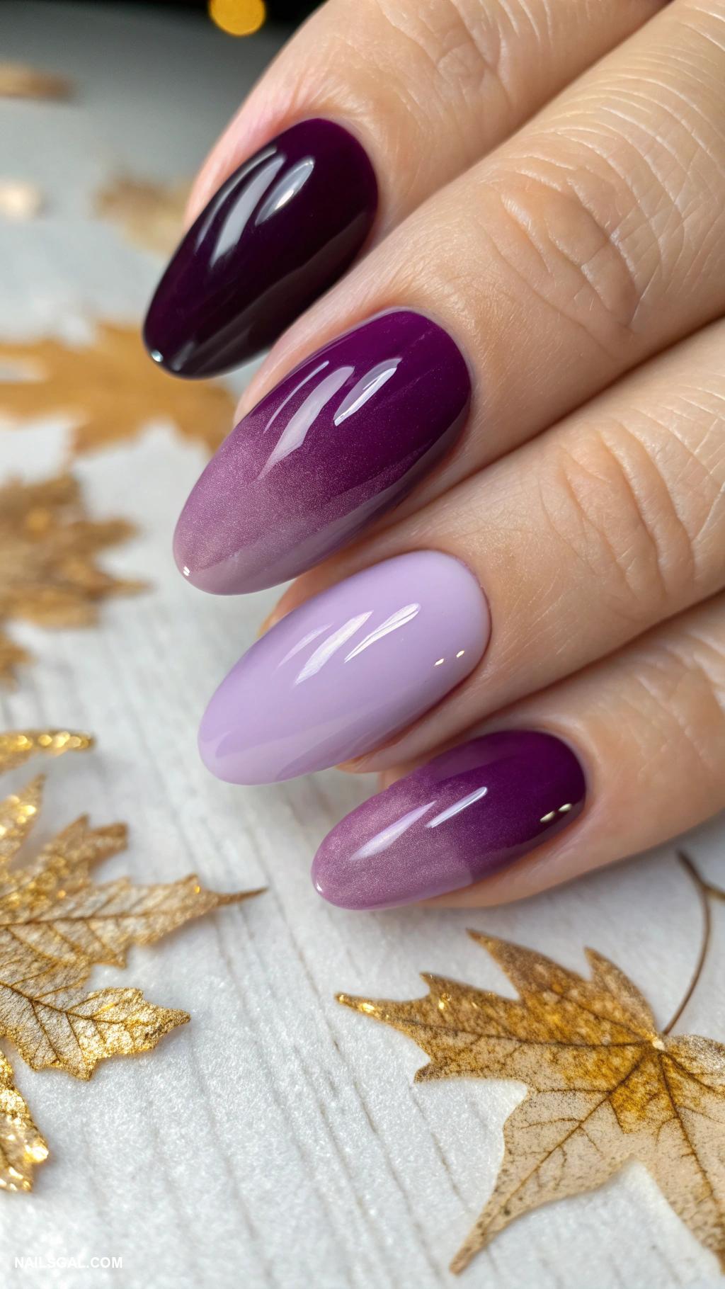 fall ombre nails Dark plum to lavender gradient
