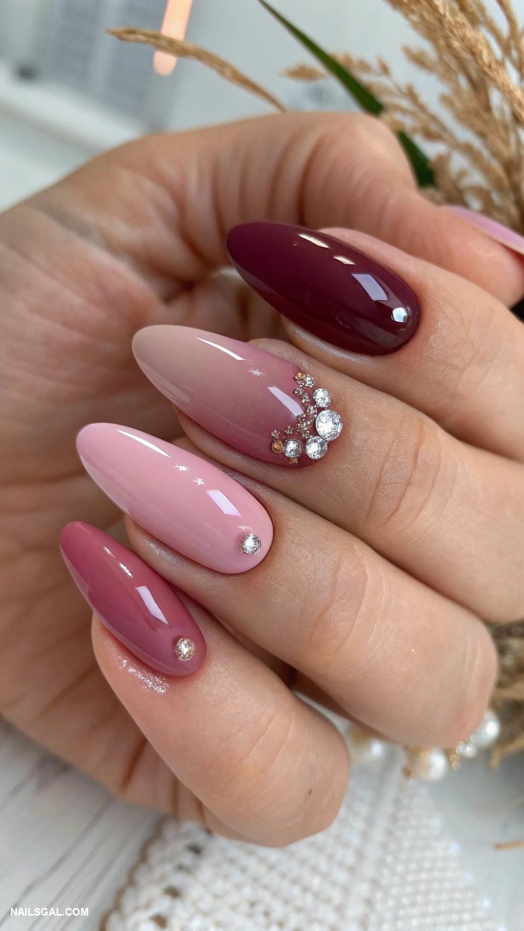 fall ombre nails Dusty rose to mauve ombre effect