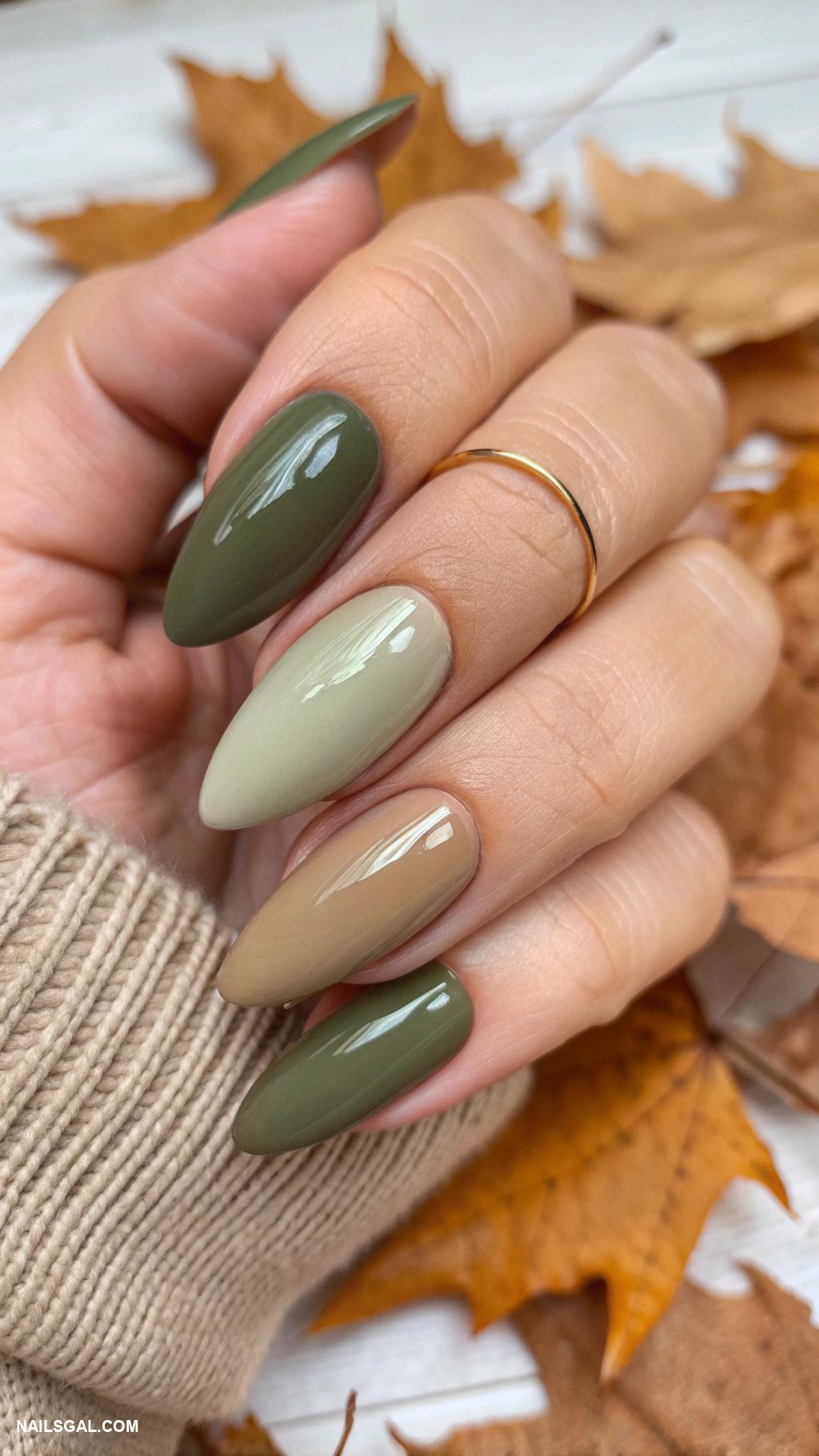 fall ombre nails Muted olive to beige transition
