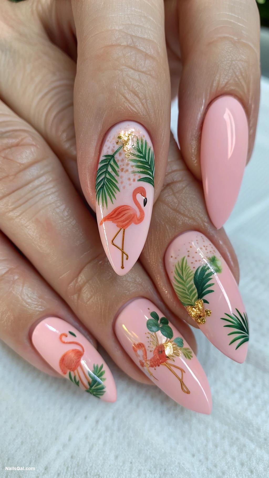 flamingo nails Flamingo feet with palm tree details