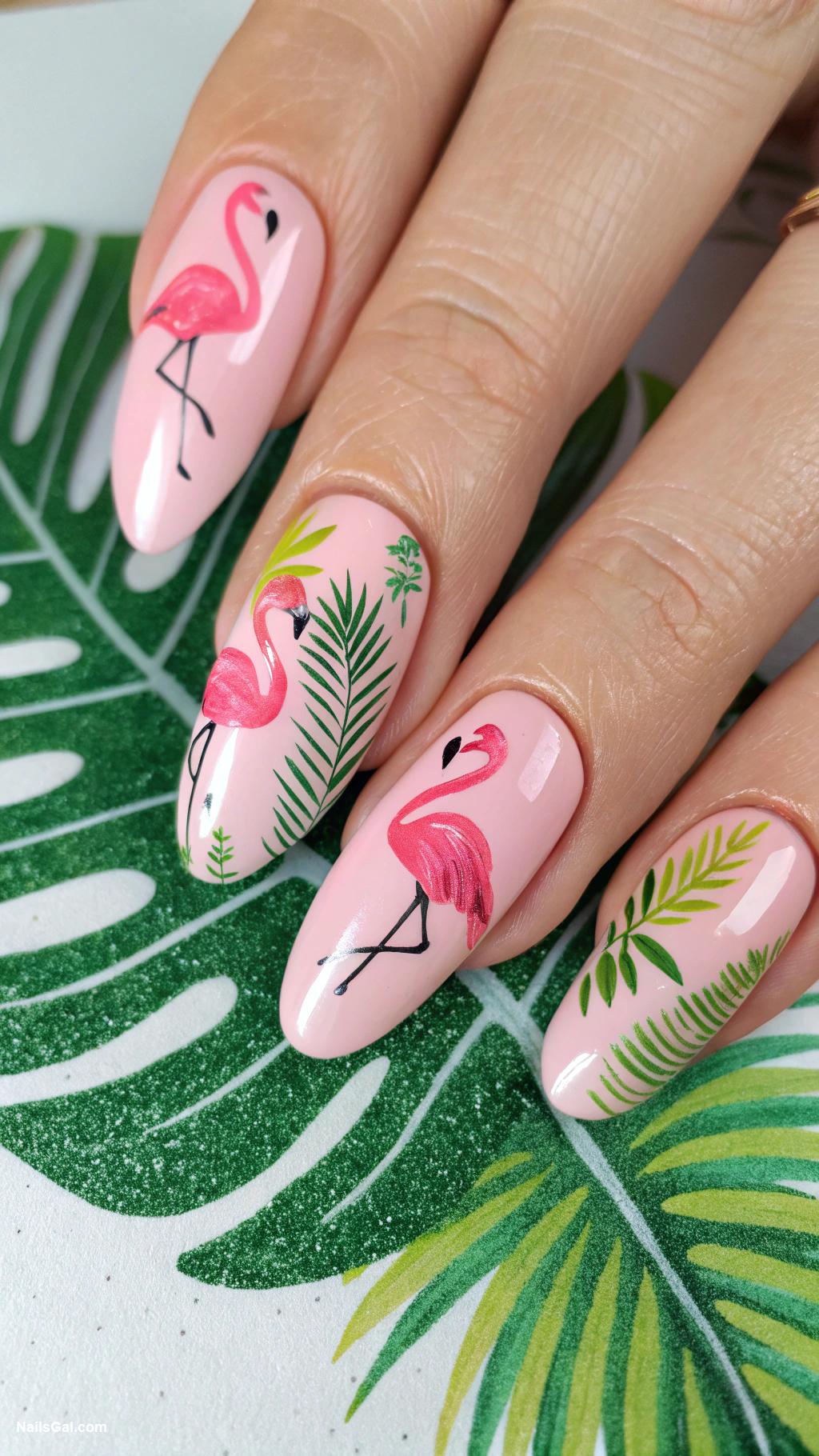 flamingo nails Flamingos on tropical leaf backgrounds