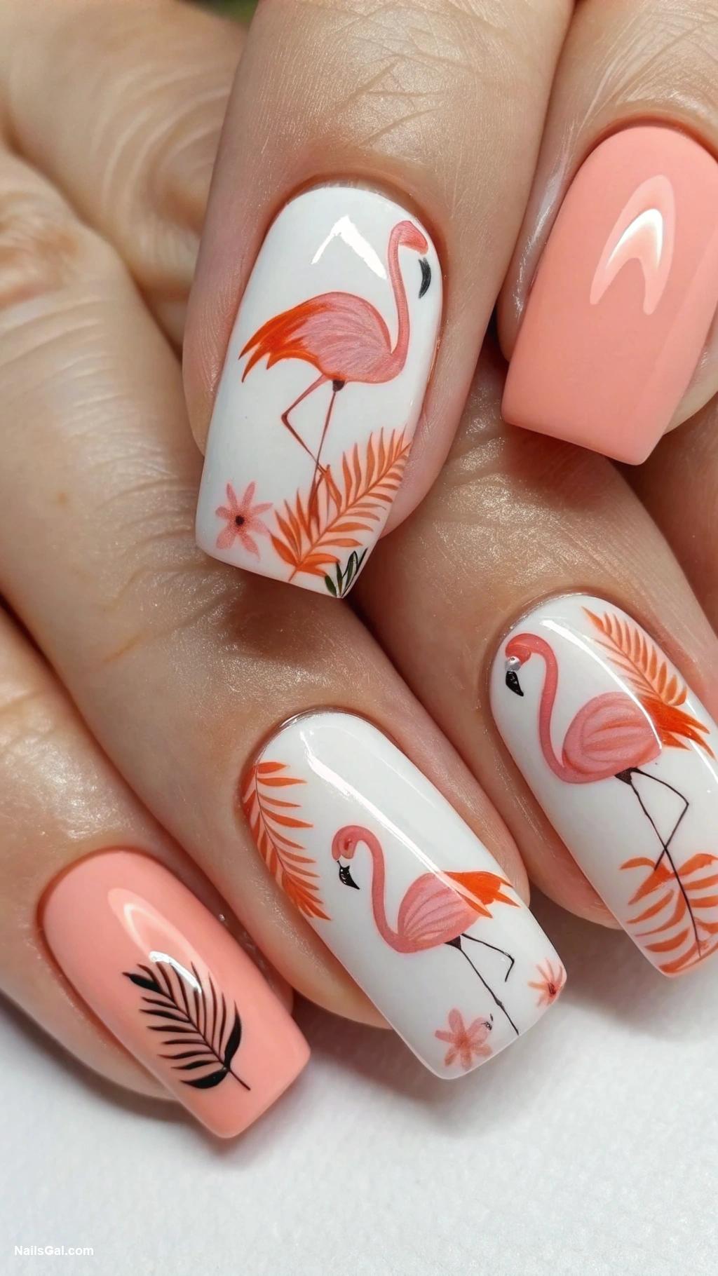 flamingo nails Matte flamingo design with glossy tips