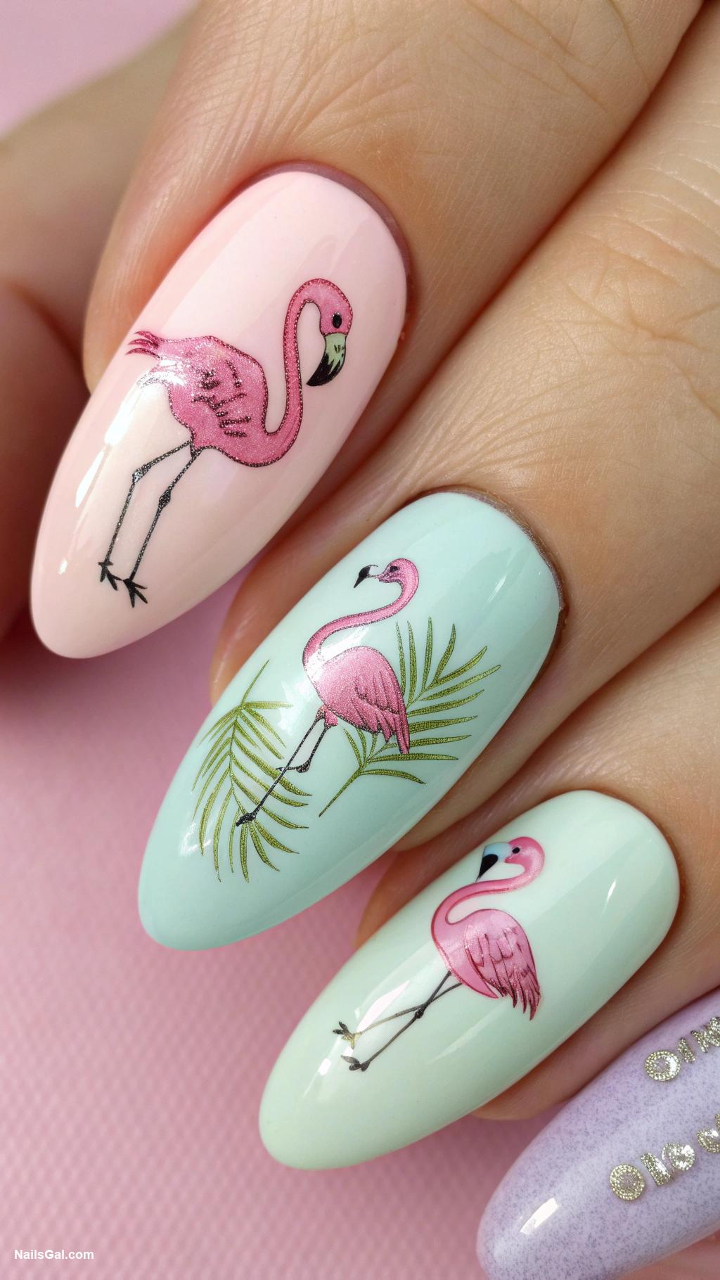 flamingo nails Pastel flamingo accents on solid colors
