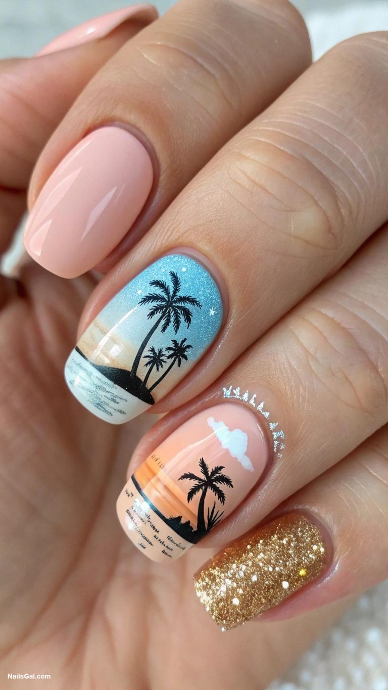 florida nails Beach scene with sand and surf