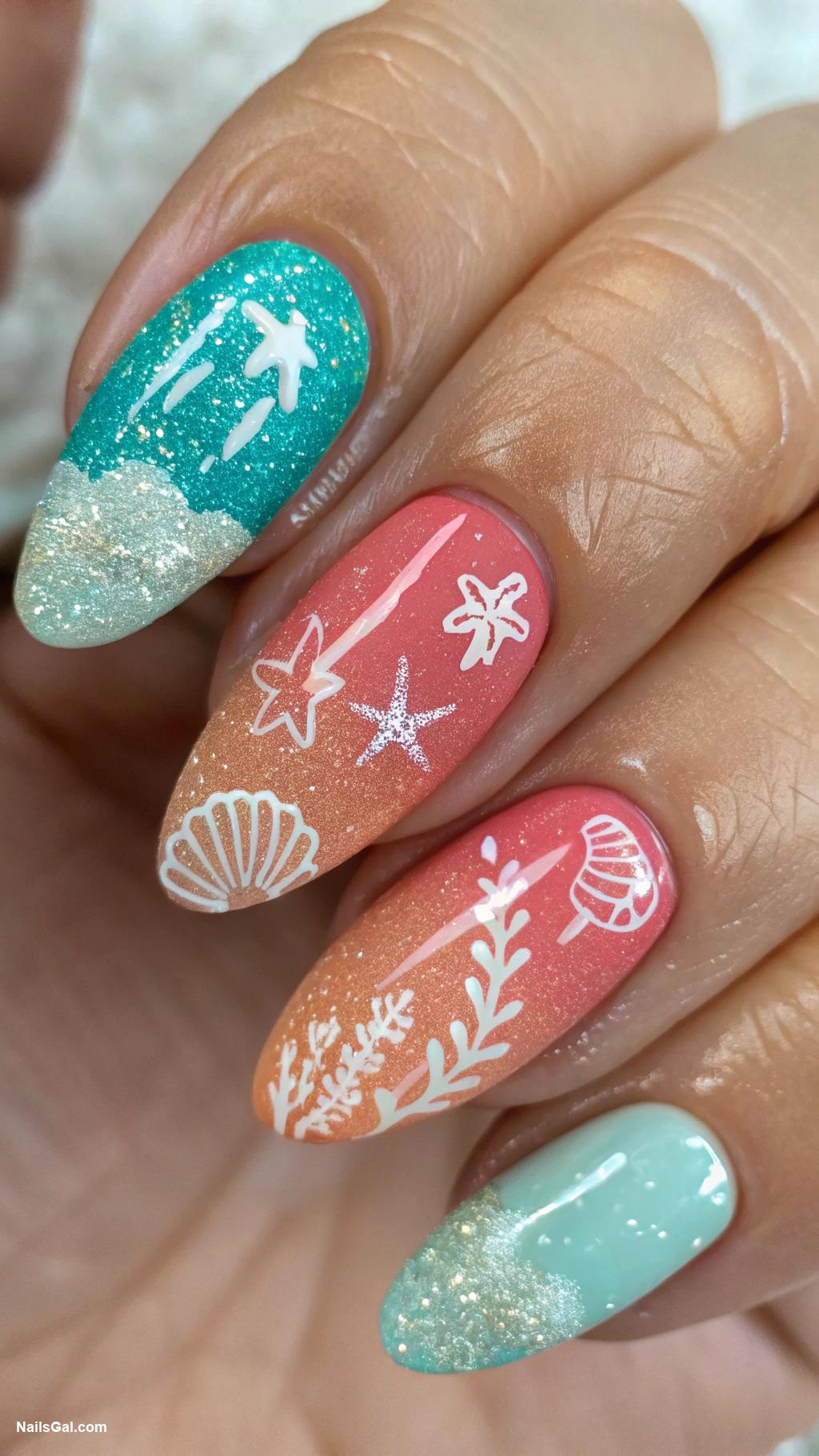 florida nails Coral reef inspired nail art