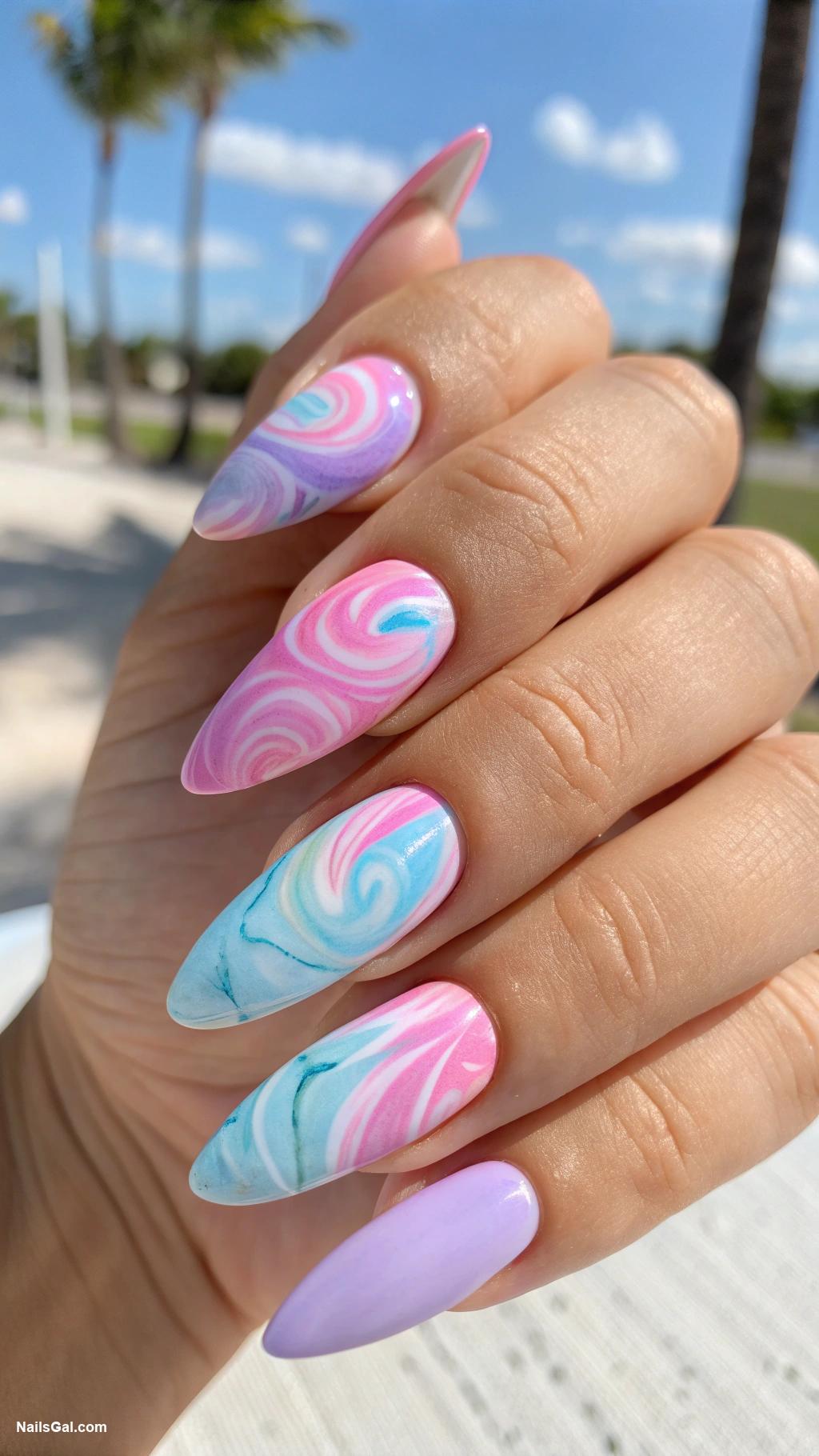 florida nails Cotton candy color swirls