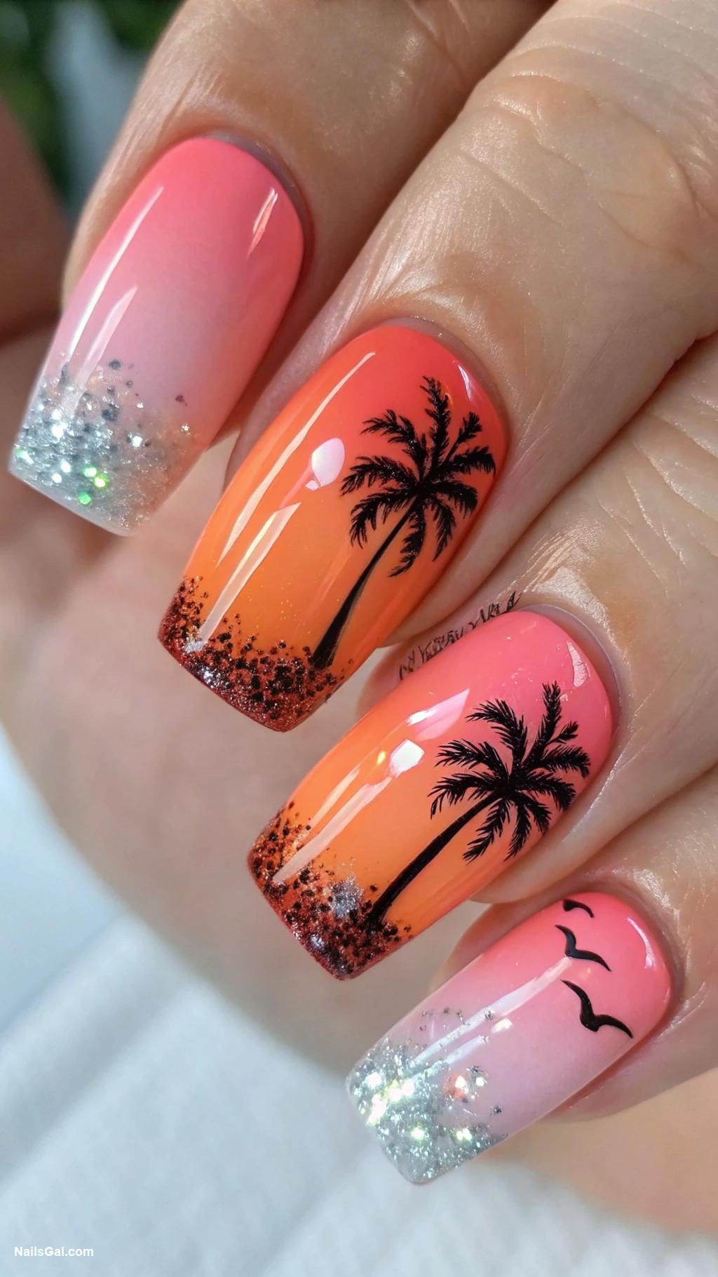florida nails Ombre sunset with glitter accents