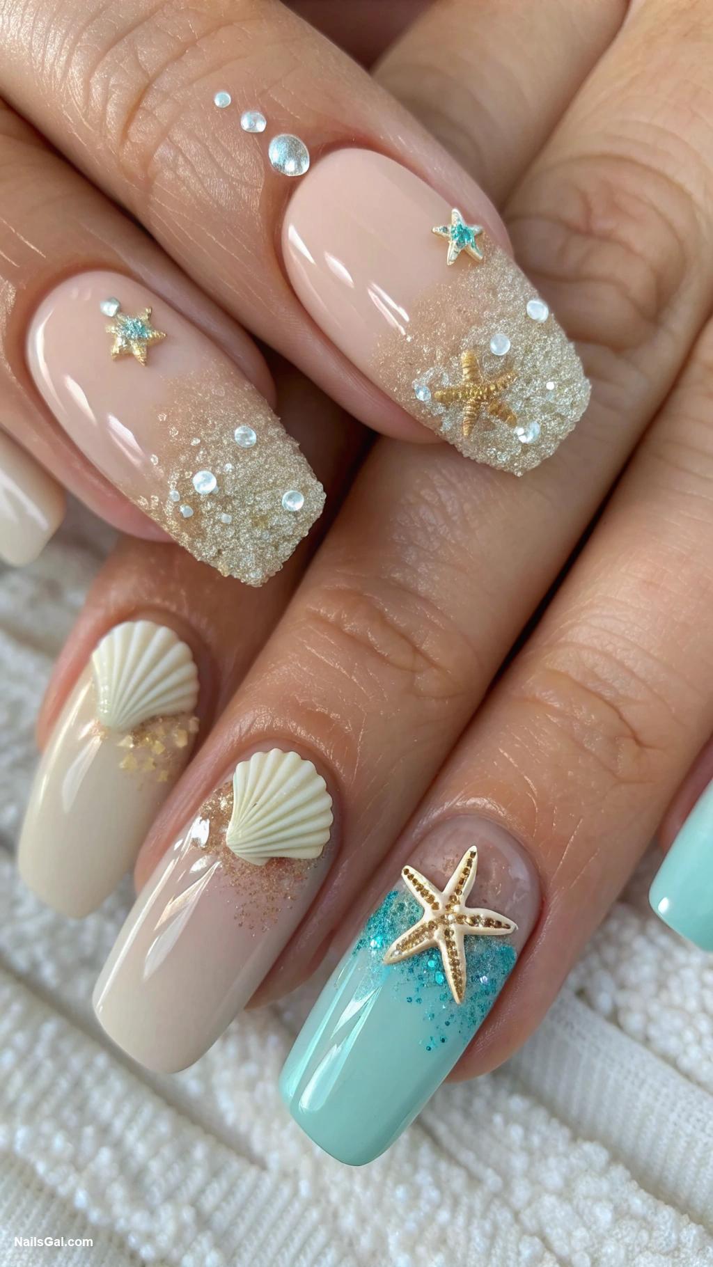 florida nails Shells and starfish embellishments