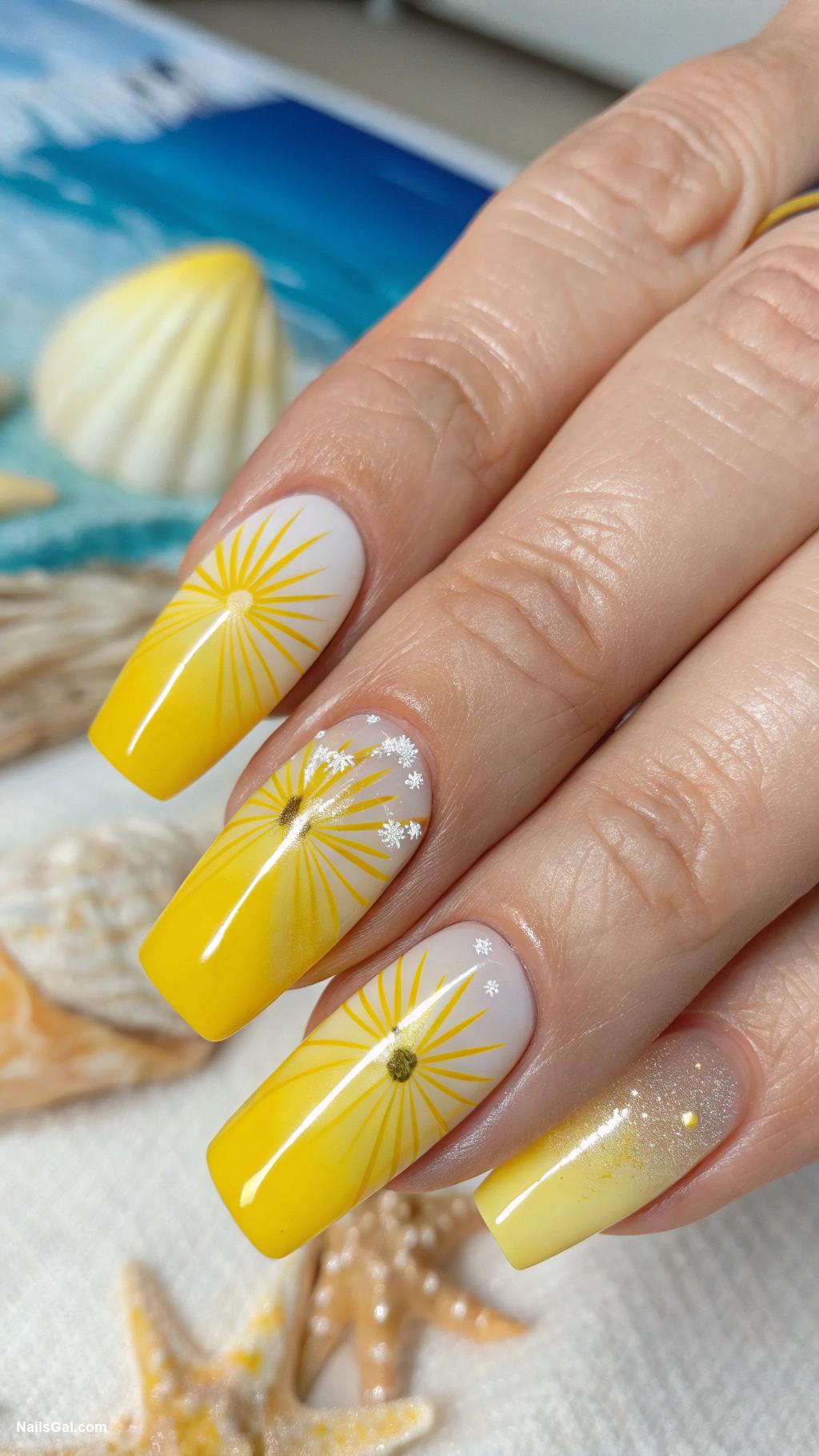 florida nails Sunshine rays with yellow base